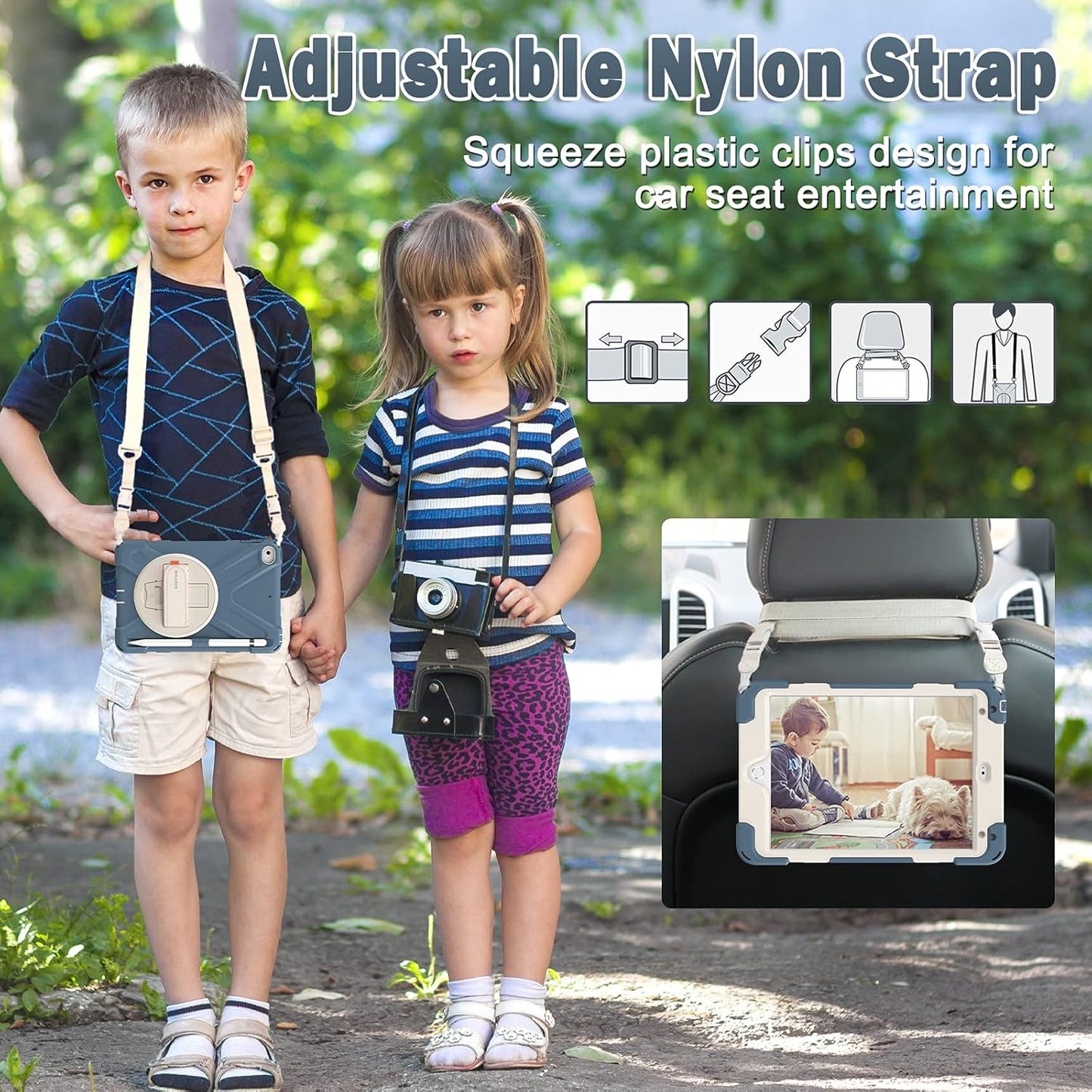 BRAECN iPad mini 5 Case,iPad mini 4 Case, Heavy Duty Shockproof Protective Rugged Case with Pencil Holder,Hand Strap,Kickstand, Shoulder Strap for iPad mini 5th/4th Generation 7.9 Inch for Kids