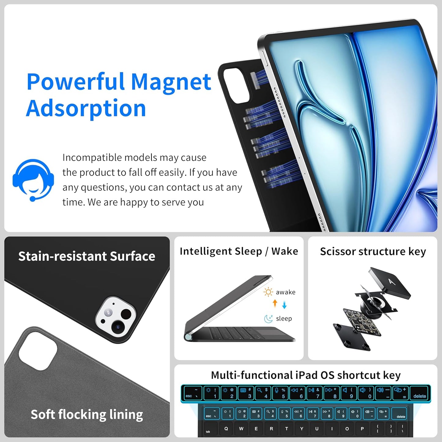 iPad Air 11 inch Case with Keyboard (M3 2025 / M2 2024) & iPad Pro 11 inch (4th/3rd/2nd/1st Gen), Magic Keyboard for 10.9" iPad Air (5th/4th Gen) with 7 Colors Backlight, Multi-Touch Trackpad