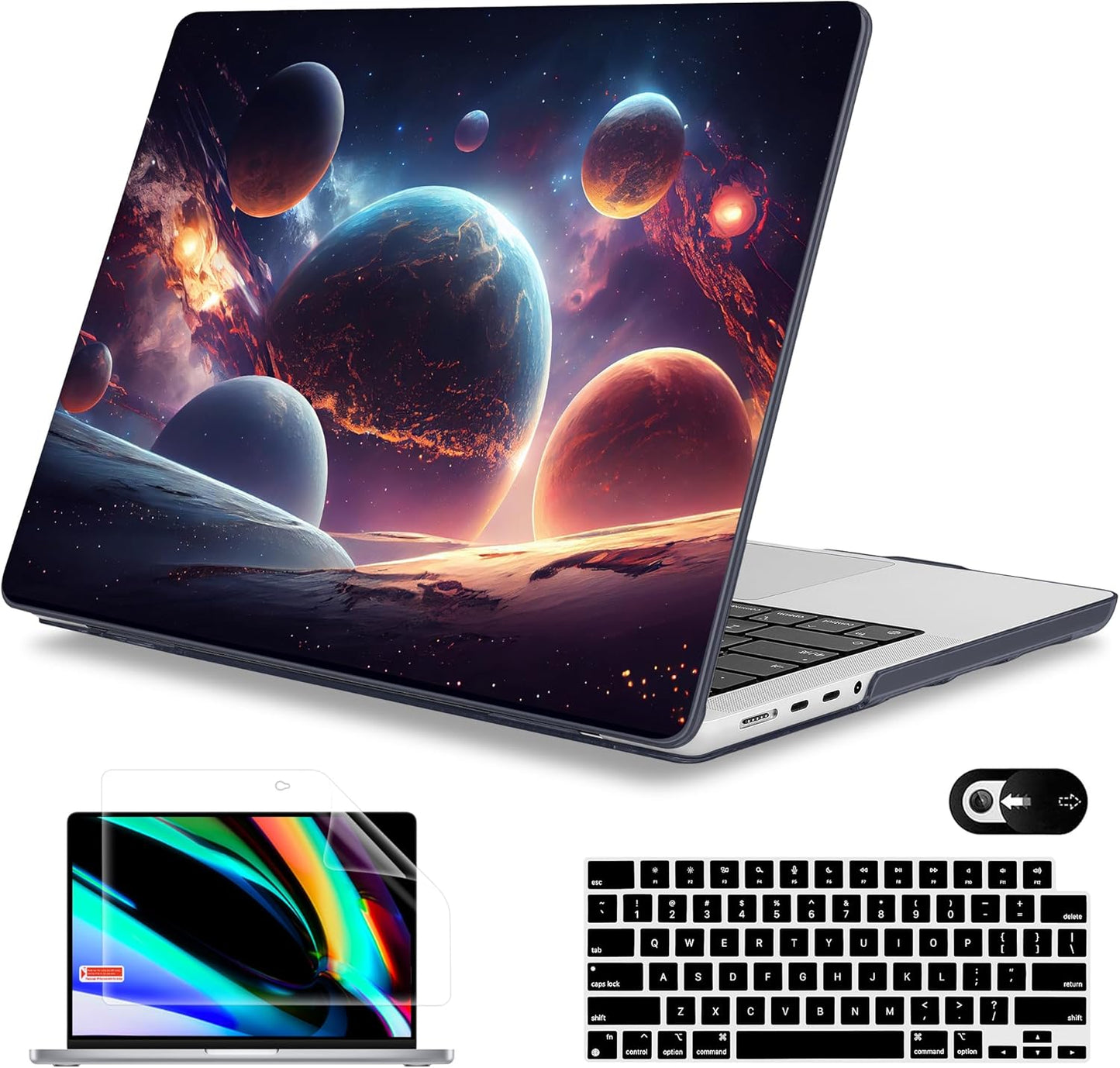 Mektron Case for MacBook Pro 16" M4 A3403 A3186 M3 A2991 M2 A2780 M1 A2485 (2021/2023/2024) Pro/Max with Touch ID, Hard Shell Plastic Laptop Cover Keyboard Cover Screen Protector, Planets