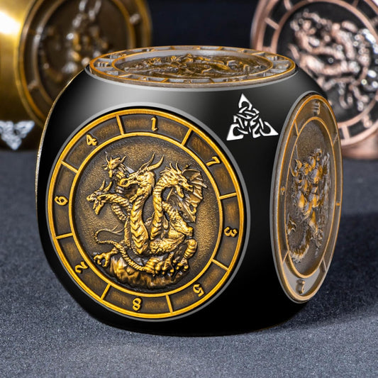 7 in 1 D6 Spinner DND Dice Set D&D, Metal Cube D and D Dice with Gift Box, Dungeons Dragons Role Playing Dice, Black Gold