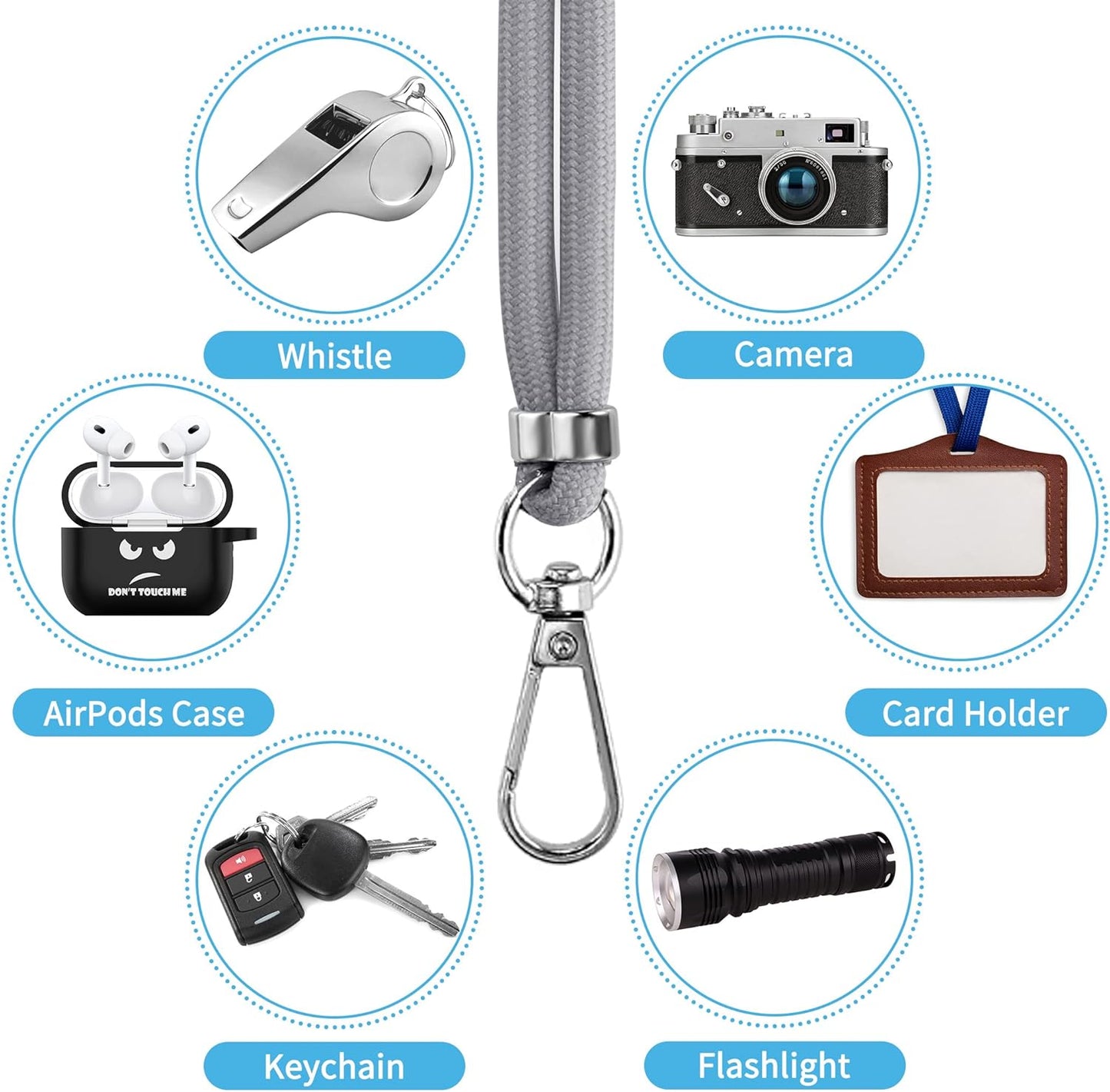 CACOE Phone Lanyard 2 Pcs-2 Pcs Adjustable Neck Strap,4 Pcs Patches,Universal Crossbody Multifuctional Cell Phone Lanyards Compatible with Most Smartphones(Black+Light Gray)