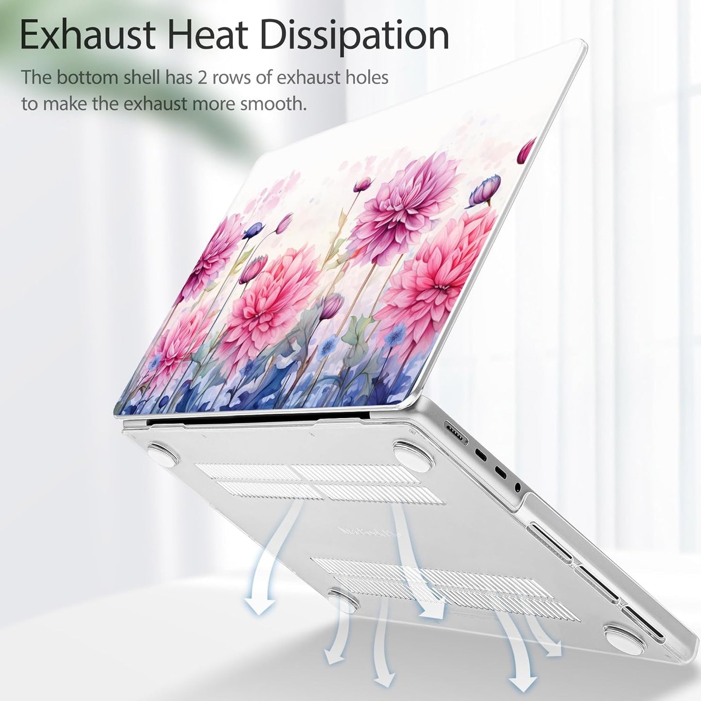 Tuiklol for MacBook Pro 14 Inch Case 2024-2021 Release M4 A3112 A3401 A3185/M3 A2918 A2992/M2 A2779/M1 A2442 Pro/Max,Hard Shell Case with Keyboard Cover & Screen Protector for Touch ID,Pink Flowers