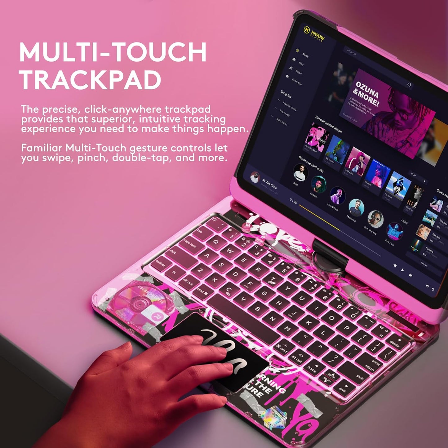 GUSGU Transparent Case with Wireless Keyboard only for 2024 iPad Pro 13-in.(M4), 7 Colors Backlight, Trackpad, 360°Rotating Stand for iPad Pro 13, Tech Style