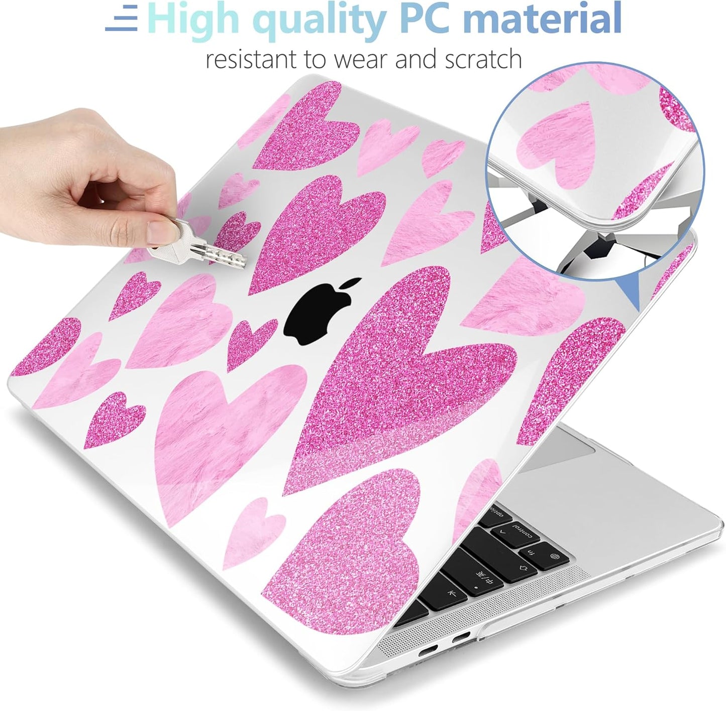 MEEgoodo Case for MacBook Pro 13 inch Case 2022 2021 2020 New A2338 M2/M1 A2251 A2289, Laptop Hard Shell with Keyboard & Camera Cover Compatible with 13 inch MacBook Pro, Glitter Hearts
