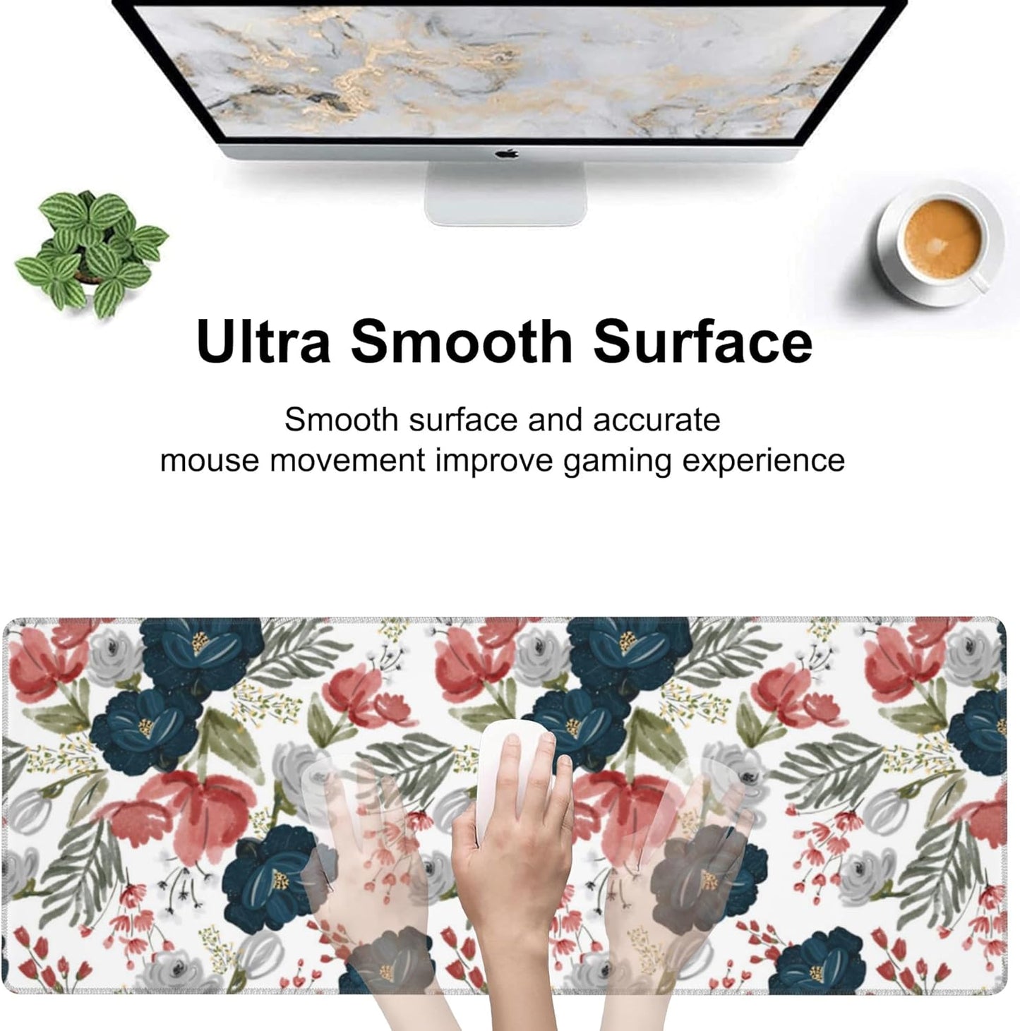 Watercolor Flowers Desk Mat,Large Colorful Floral Gaming Keyboard Mouse Pad,Non-Slip Rubber Base Desk Pad Thick Stitched Edges Waterproof Mousepad Mouse Mat 31.5"x11.8"
