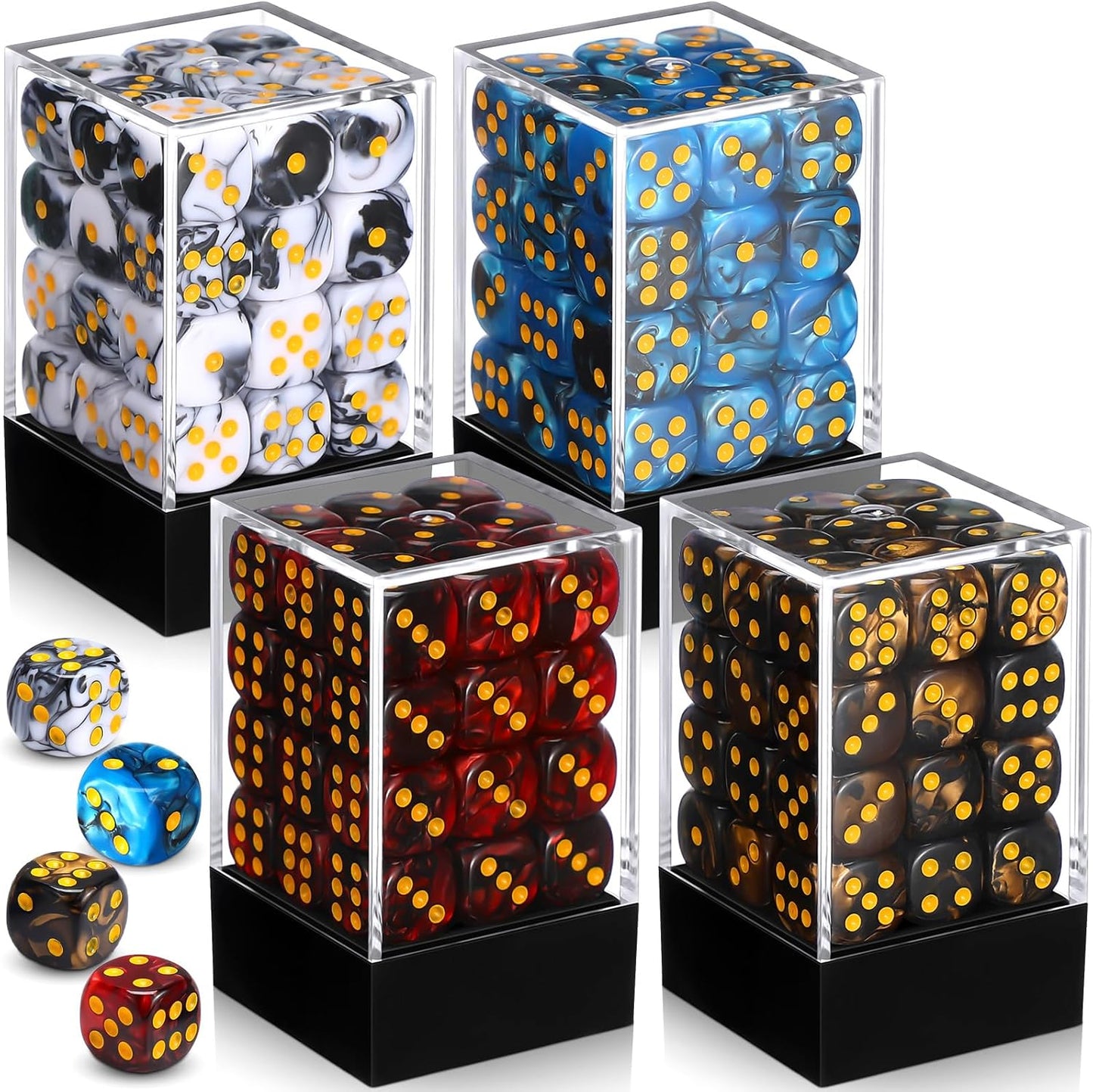 144 Pieces 12mm 6 Sided Mini Dice Set for School Classroom Table Games D6 Game Standard Dice with Portable Plastic Box for Teaching Math Learning
