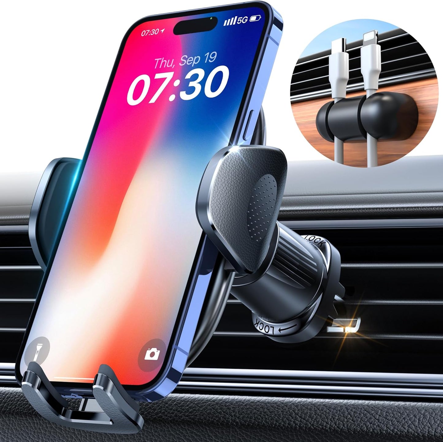 YRU Car Phone Holder [2025 Upgraded Metal Hook Clip], Phone Holders for Your Car [No Fear of Bumps] Air Vent Cellphone Mount Widely Compatible with iPhone16 15 14 13 12 Samsung Android, Black