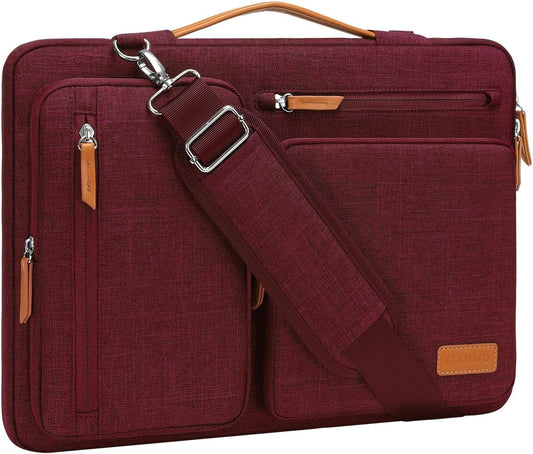 MOSISO 360 Protective Laptop Shoulder Bag,15 inch Computer Bag Compatible with MacBook Air M4 M3 M2/Pro A1990 A1707, Dell XPS Plus,Side Open Messenger Bag with 4 Zipper Pockets&Handle, Wine Red