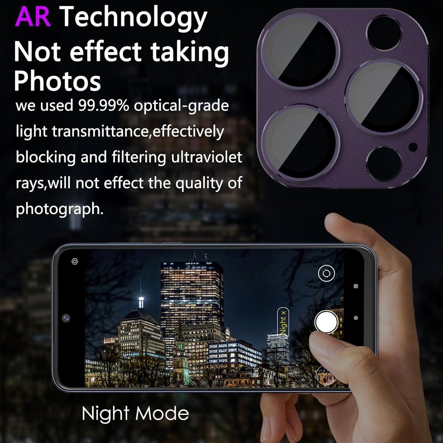 2 Pack Camera Lens Protector for iPhone 14 Pro/14 Pro Max,[Not Easy to Breakn ] AR Tempered Glass Strong Adsorption Metal Camera Cover Screen-Dark Purple