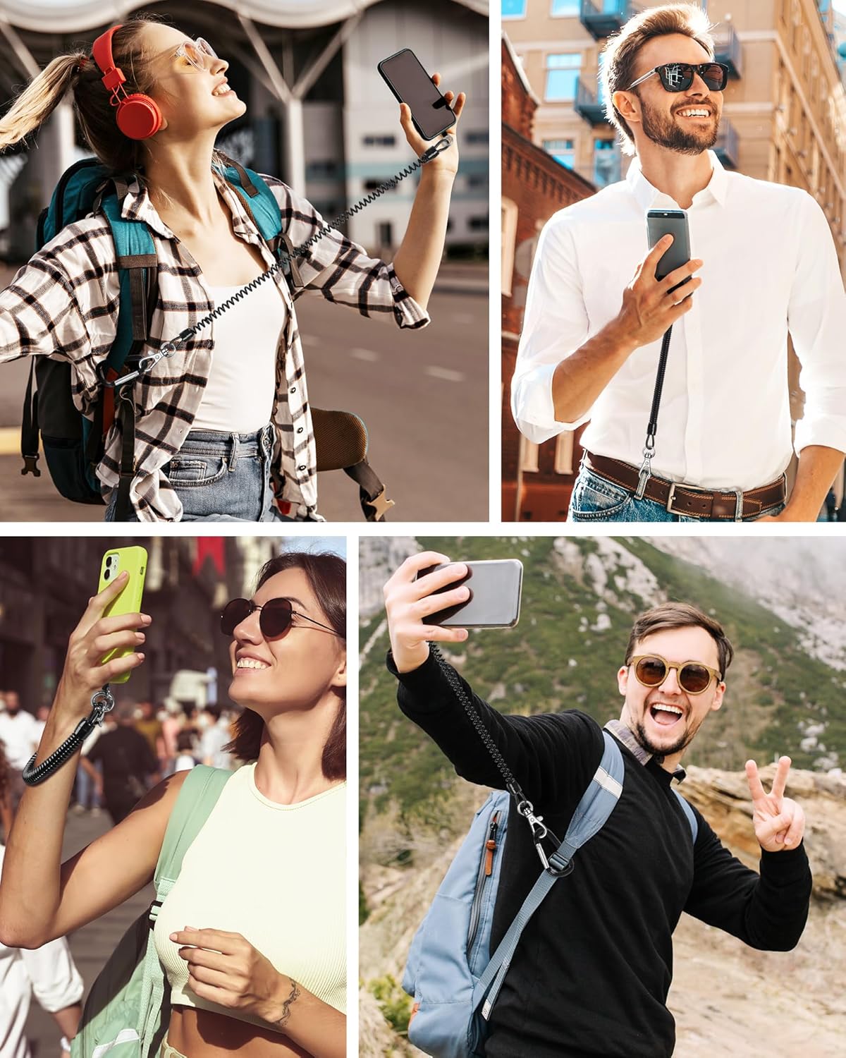 SHANSHUI Phone Lanyard, Spring Rope Phone Tether Tabs with Mountaineering Buckle Free Your Hands Anti Theft Outdoor Skiing Cycling Climbing Strap Fitting for All Smartphones