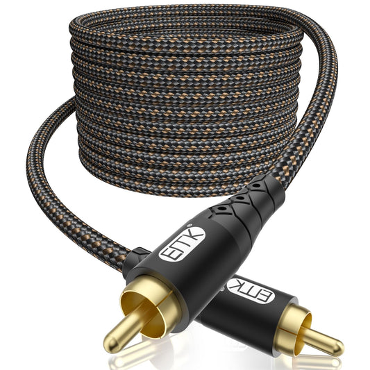 EMK RCA to RCA Subwoofer Cable – 24K Gold-Plated Connector Nylon Braided Double Shielded Audio Cable Digital&Analog Signal Support for Amplifiers Subwoofer Home Theater Hi-Fi Systems Black/15ft/5m