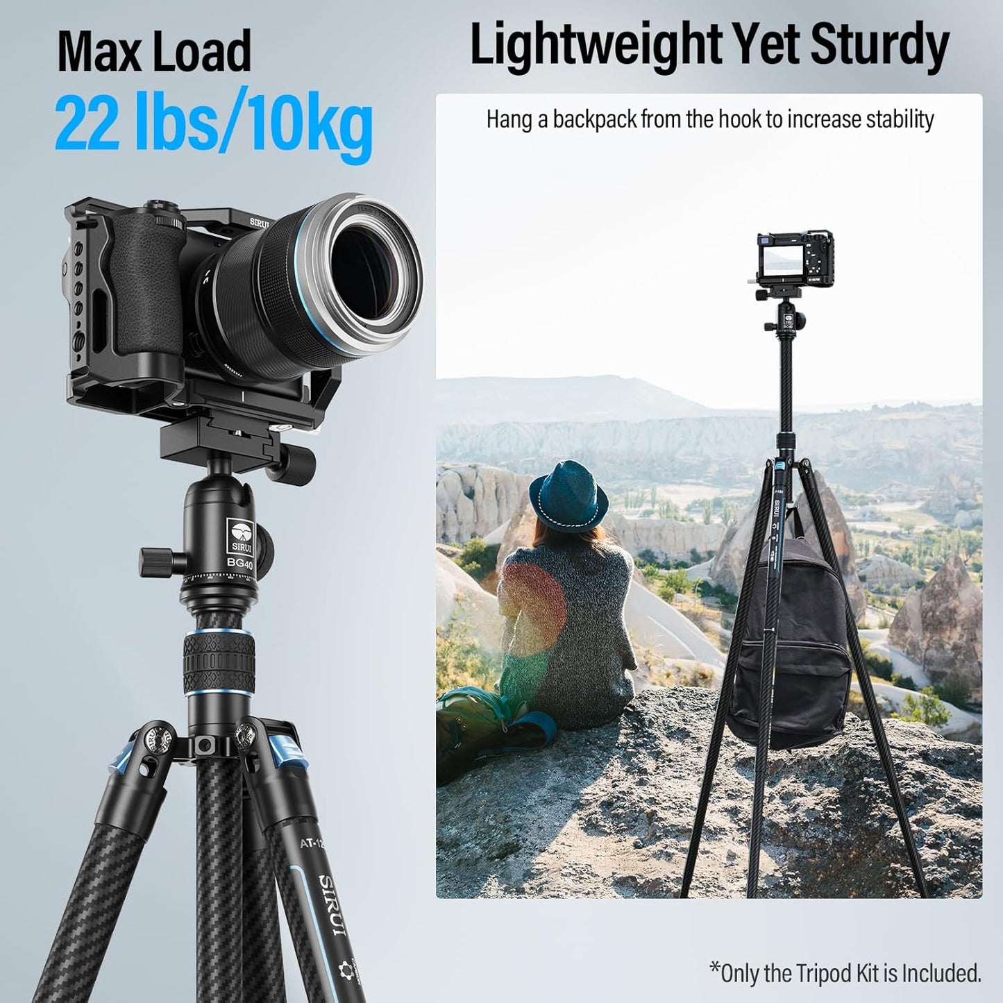 SIRUI 60" Carbon Fiber Tripod for Camera with 360° Panoramic Ball Head, Arca QR Plate, Compact Lightweight 2.1lbs Travel Tripod for DSLR Video Camcorder, Max Load 10kg, Traveler X-III