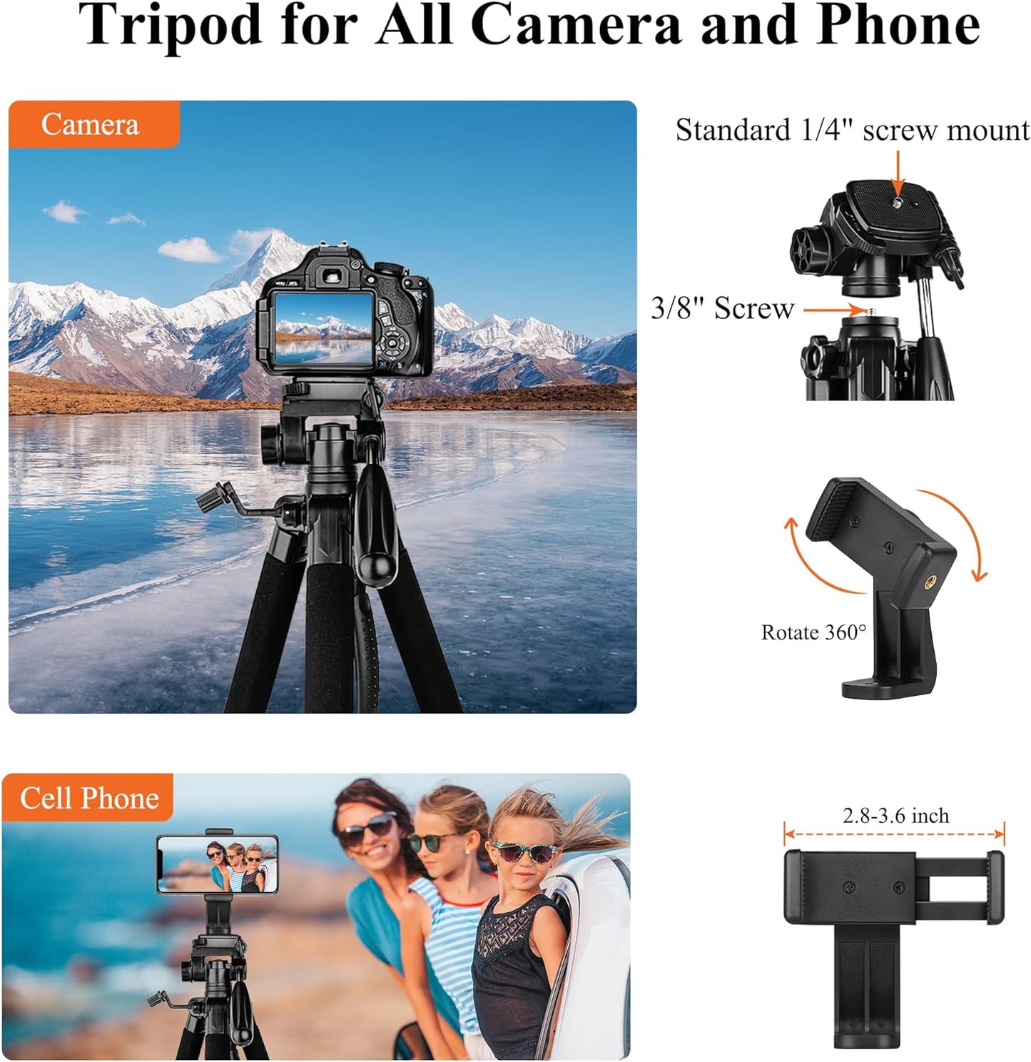 Victiv Tripod 74-Camera-Tripod for Cell Phone, Aluminum Professional Heavy Duty Camera Tripod Stand, Tripod for Camera DSLR SLR with Carry Bag, Compatible with Canon Nikon iPhone