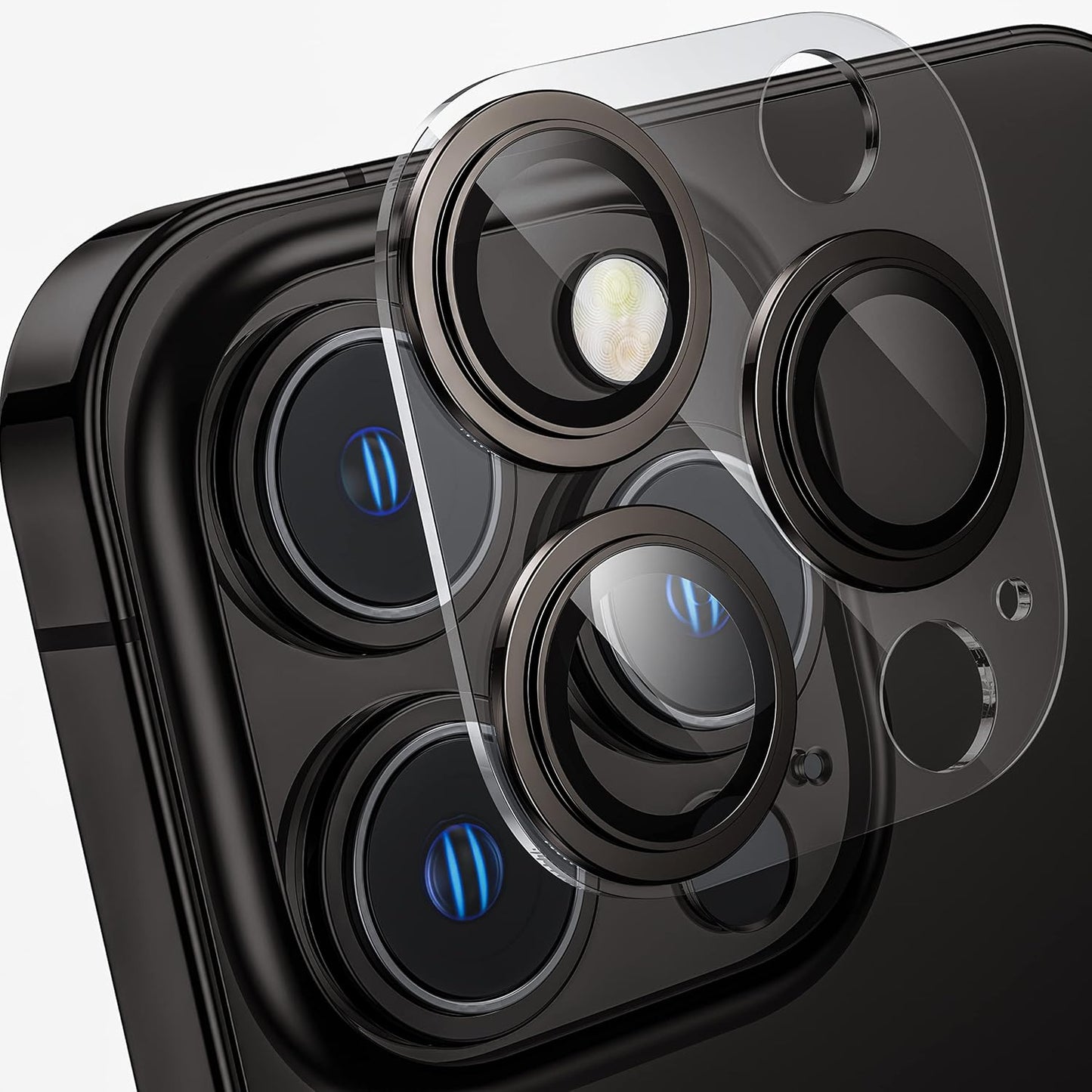 [2 in 1] for iPhone 14 Pro/iPhone 14 Pro Max Camera Lens Protector,Full Protective Metal Ring + HD Tempered Glass Camera Screen Protector Cover Film Accessories, Space Black