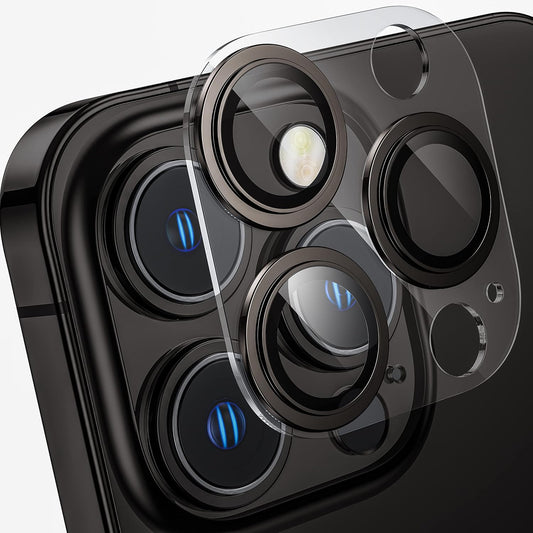 [2 in 1] for iPhone 14 Pro/iPhone 14 Pro Max Camera Lens Protector,Full Protective Metal Ring + HD Tempered Glass Camera Screen Protector Cover Film Accessories, Space Black