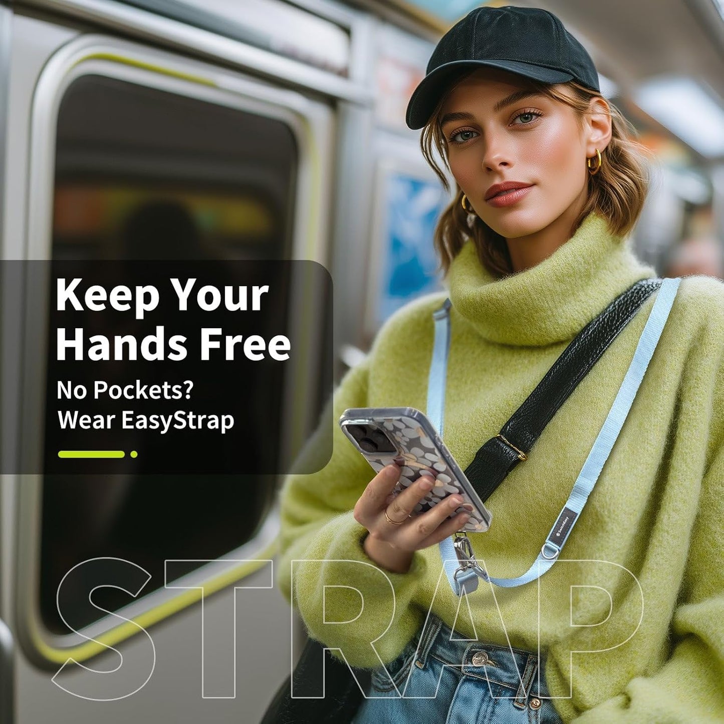 SWITCHEASY 20mm Adjustable Crossbody Phone Strap Compatible with Most Phones, Anti-Theft & Ant-Drop, Hands Free for Phone Lanyard Crossbody with Strap Card Phone Tether Tab-EasyStrap(Ice Cream White)