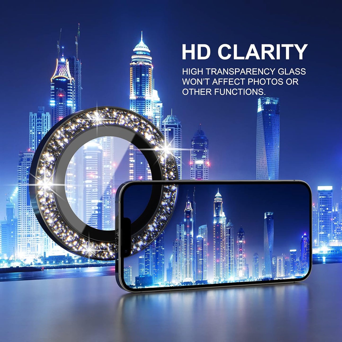 Choiche [3+1 for iPhone 13 Pro/iPhone 13 Pro Max Camera Lens Protector Bling, 9H Tempered Glass Camera Cover Screen Protector Metal Ring Decoration Accessories (Glitter-Graphite)