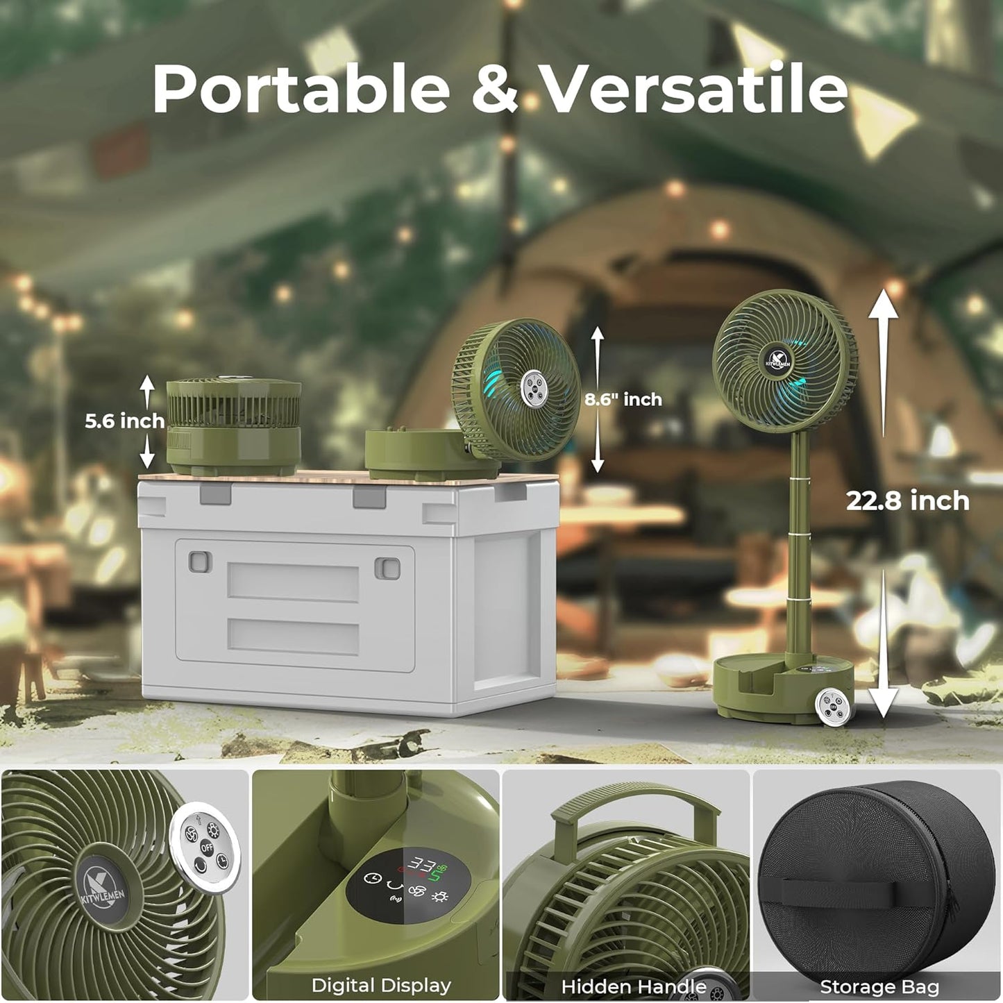 20000mAh Battery Operated Camping Fan - 112Hrs Rechargeable Oscillating Table Fan with Light & Timer, 8 Speeds Portable Travel Fan for Cruise RV Trip, Hurricane Power Outage (8" with Case)