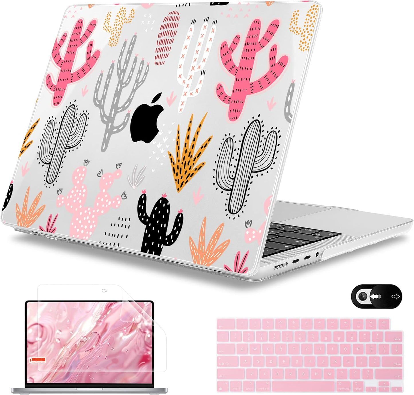 Mektron Case for MacBook Pro 16" M4 A3403 A3186 M3 A2991 M2 A2780 M1 A2485 (2021/2023/2024) Pro/Max with Touch ID, Hard Shell Plastic Laptop Cover Keyboard Cover Screen Protector, Colorful Cacti