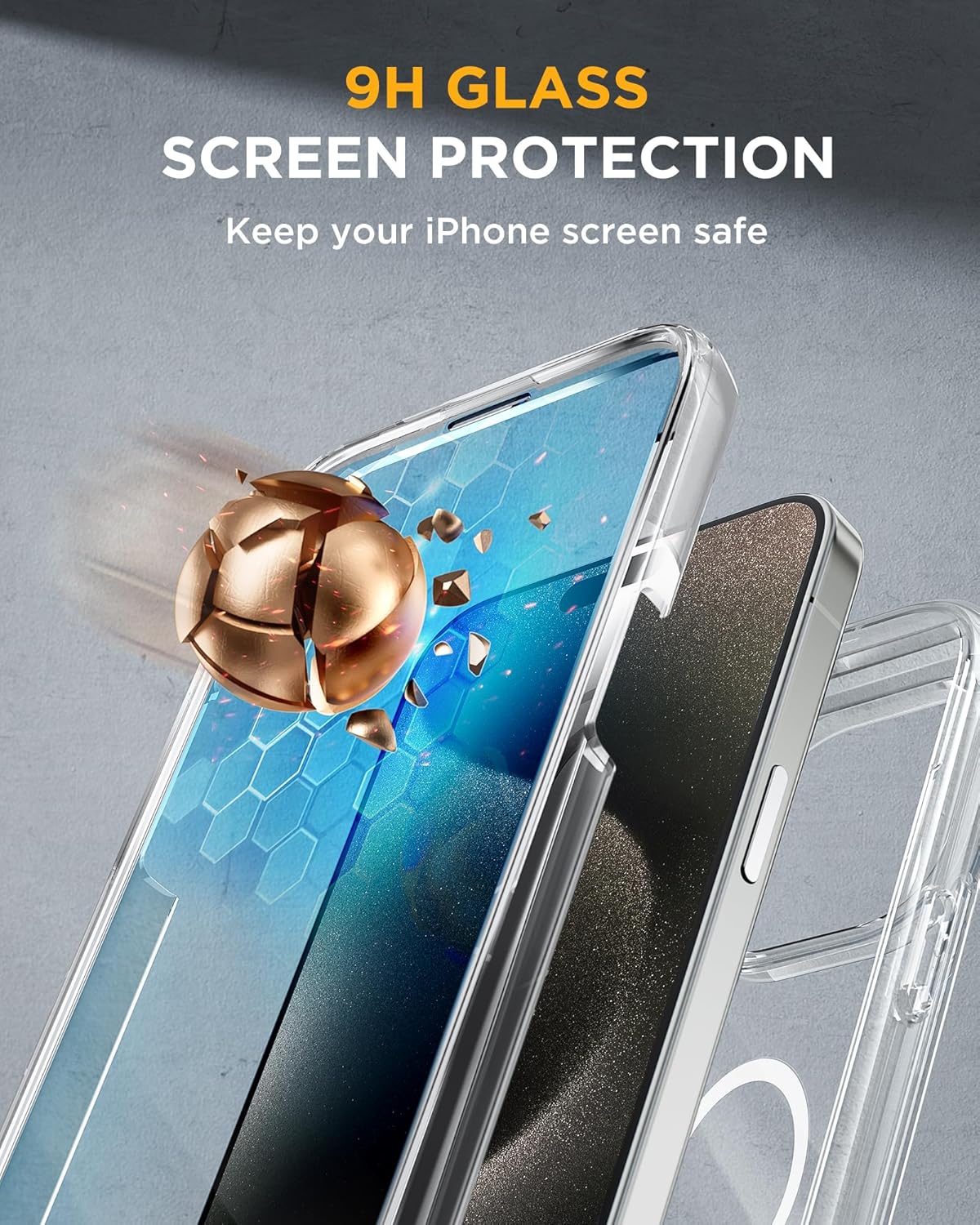 Miracase Magnetic for iPhone 15 Pro Case Full-Body Bumper Phone case with Built-in Glass Screen Protector& Camera Protector, [Compatible with MagSafe] Military Drop Proof 15 Pro Cover 6.1 inch,Clear