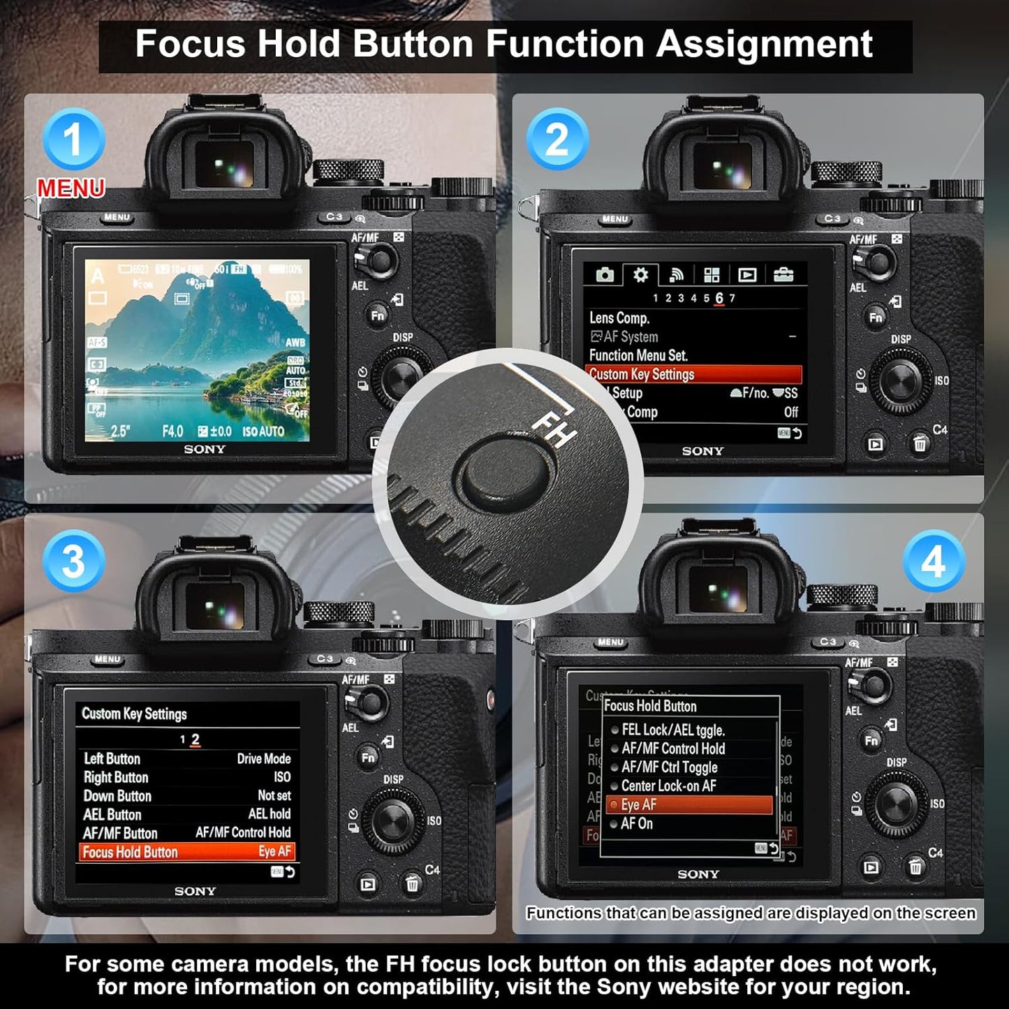 GEORDGY Lens Mount Adapter, EF-SE Pro for Canon EF/EF-S Lenses, Compatible with Sony E-Mount Series Cameras, Custom Assignable Functions to Focus Lock Button