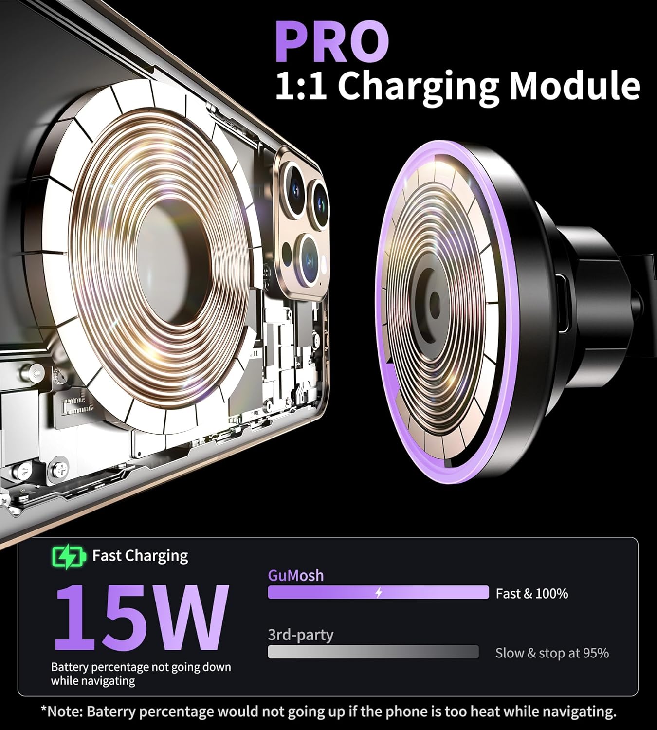 for MagSafe Car Mount Charger Dash Vent Windshield Wireless Car Charger with LED Light, Strong Magnetic Phone Holder for Car for iPhone 16 15 14 13 12 Series, Fit MagSafe Accessories (Purple)