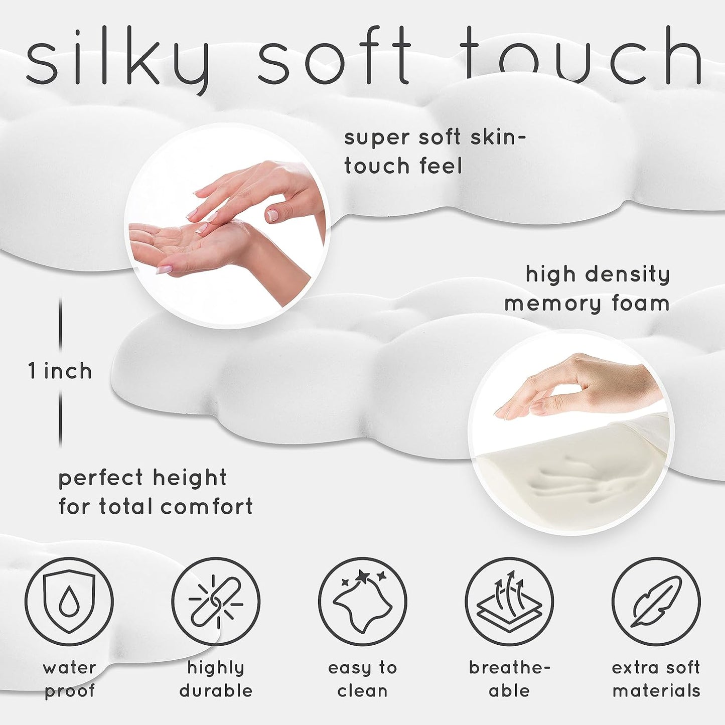 Qloud Cloud Wrist Rest Keyboard Wrist Rest for Computer Keyboard Pad, Cloud Keyboard Wrist Rest, Wrist Pad for Keyboard, Memory Foam, Non Slip Base, Comes with Mouse Pad - White