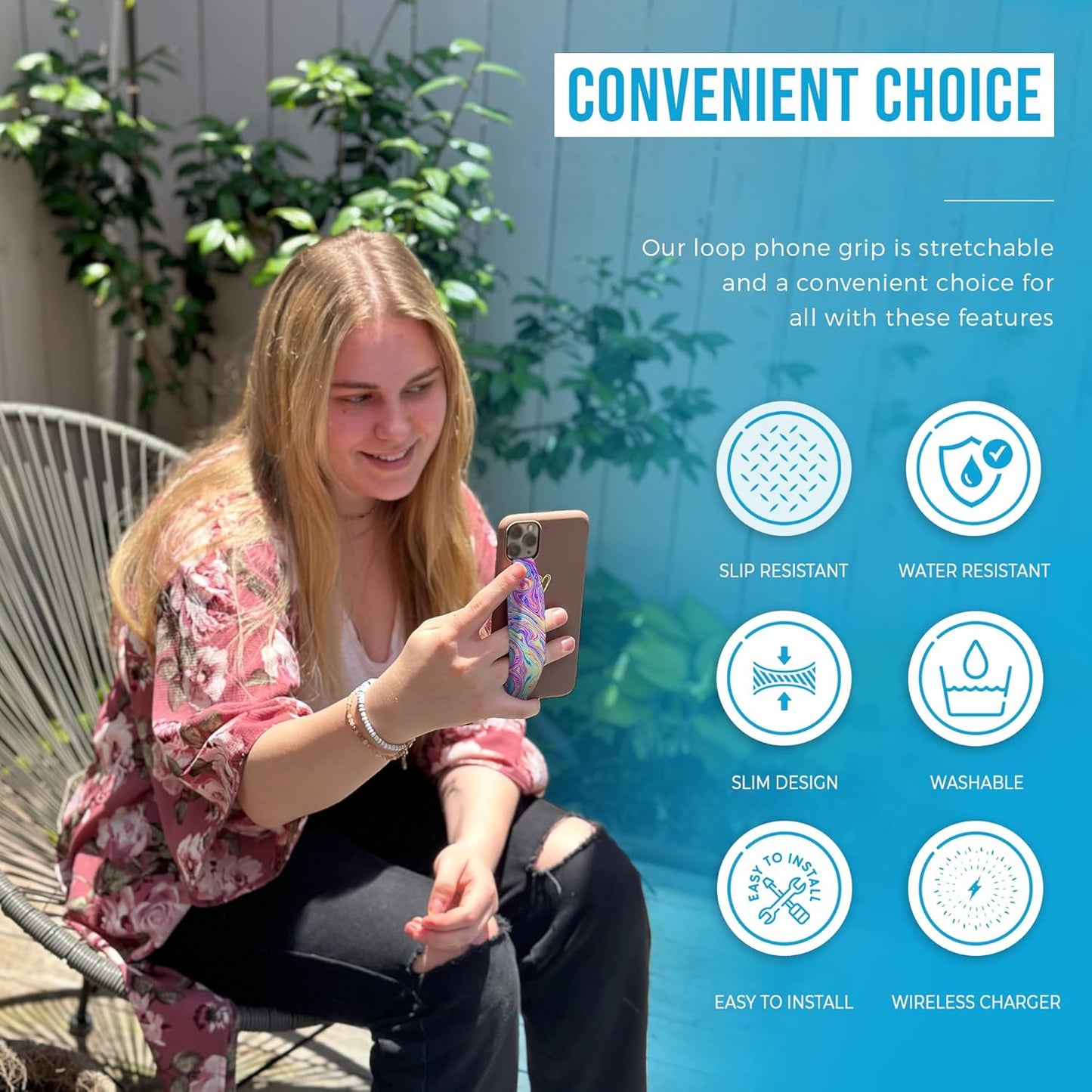 Phone Grip Strap - Reversible Finger Holder for Phone Back, Customizable Anti-Slip Design, Wireless Charging Compatible Detachable Holder for iPhone - Pink & Yellow