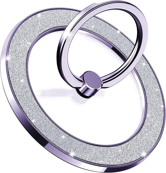 Magnetic Phone Ring Holder for MagSafe, Magnetic Phone Grip for iPhone, Compatible with iPhone MagSafe Wireless Charging. (Glitter Purple)