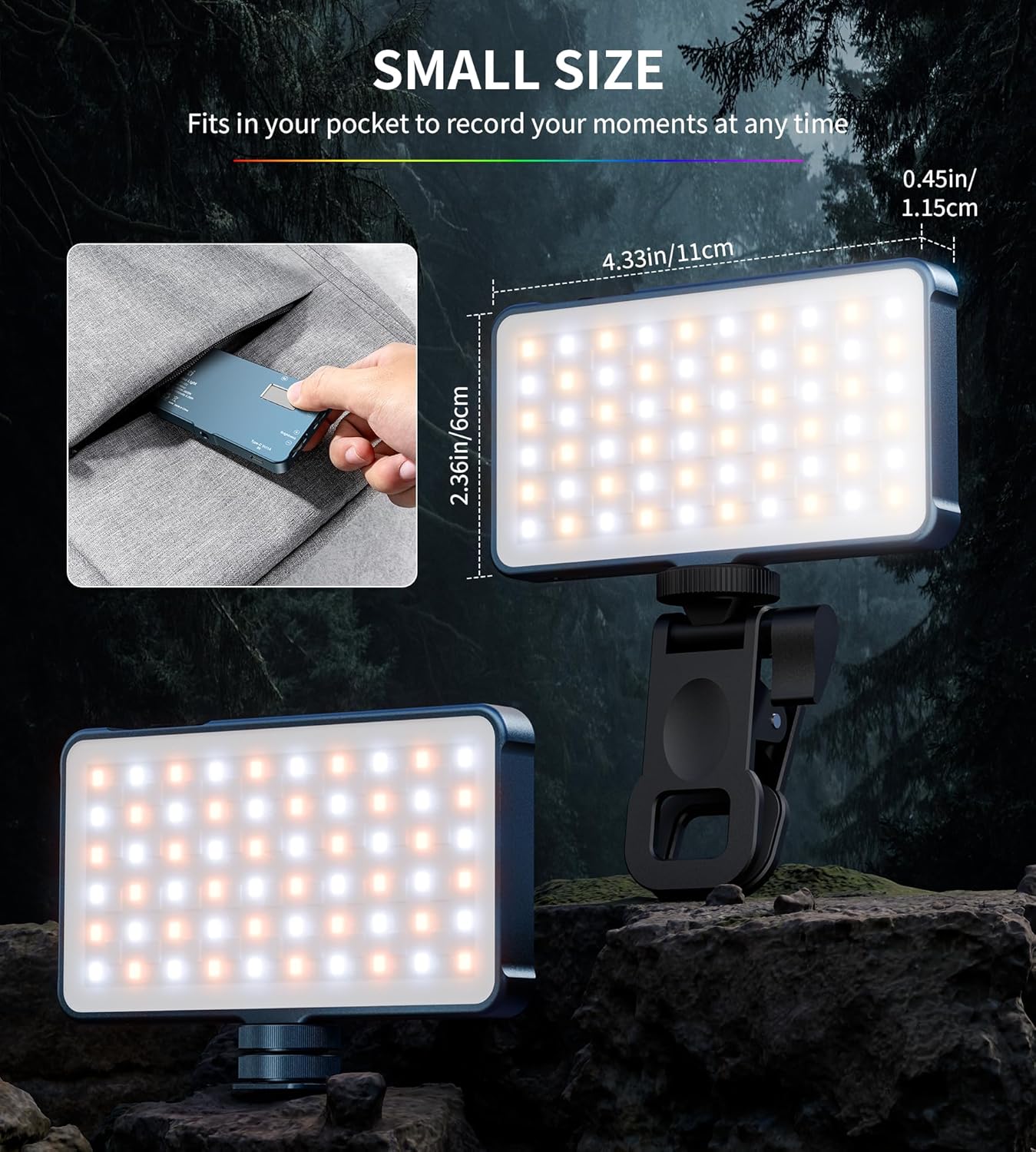 Selfie Light, 96 LED Phone Light with Metal Hotshoe & Clip, 1500mAh Rechargeable 360° Full Color 21 Scenes RGB Video Light for Phones, iPhone, Laptops, Cameras, Selfie, Video Conference, TikTok