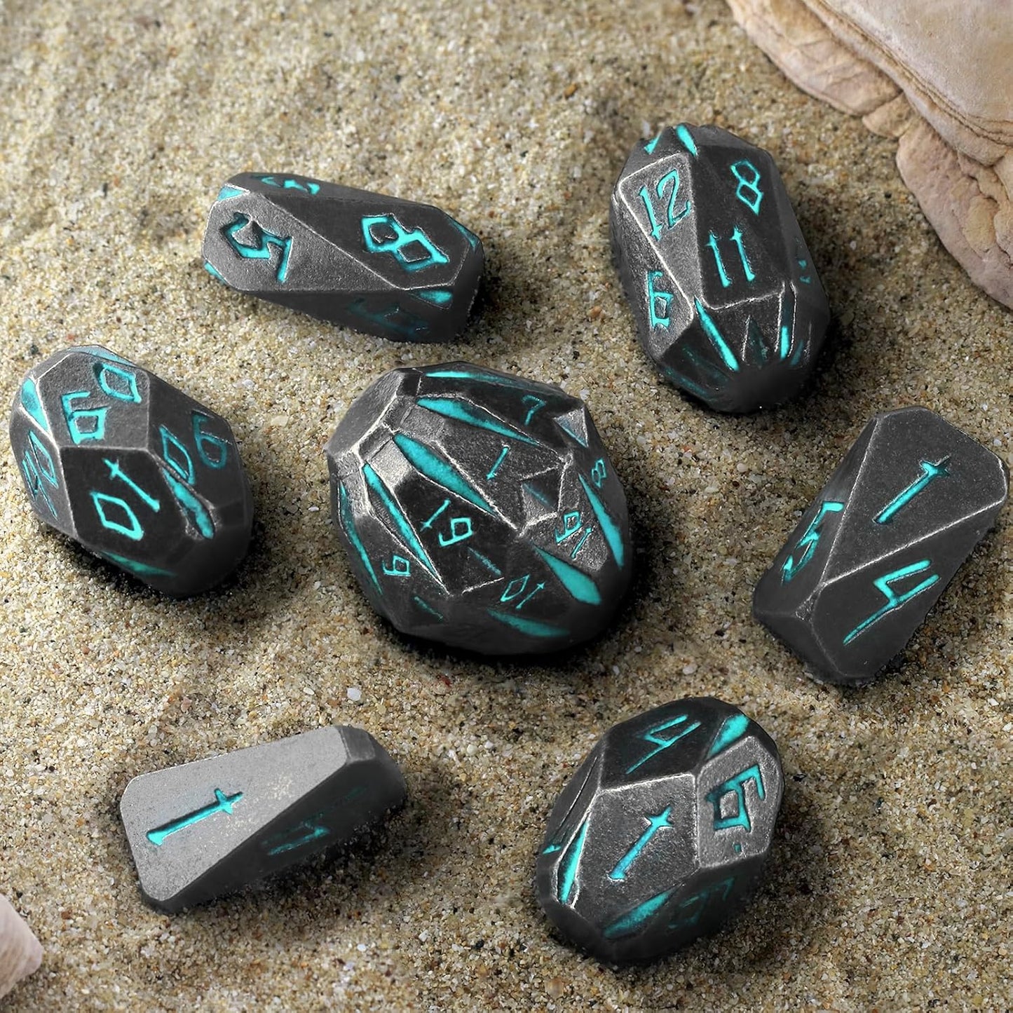 Dungeons and Dragon Dice of 7, Metal Dice Set D and D Polyhedral DND Dice Set with Cardboard Box Unique Cool Stonehenge Theme RPG Dice for Role Playing Games Gifts (Blue)