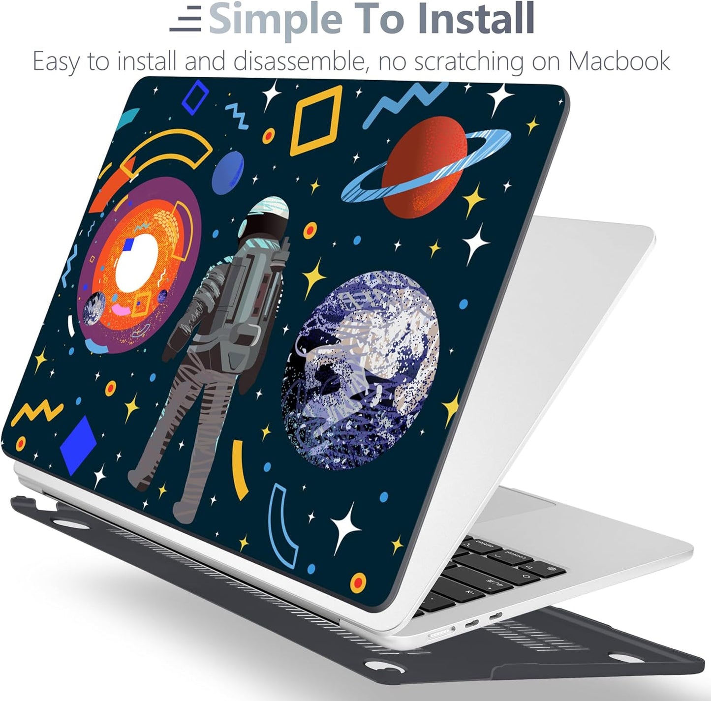 Batianda Premium Case for New MacBook Air 15 inch 2025 M4 2024 2023 with M3 M2 Chip Model A3241/A3114, Designed Protective Plastic Hardshell & Keyboard Cover & Screen Protector, Astronaut Planet