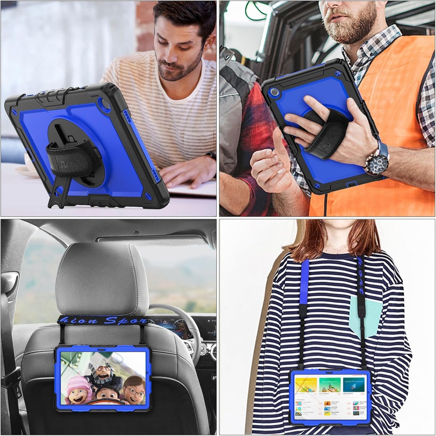 SEYMAC stock Case for Samsung Galaxy Tab A9 8.7'', Full-Body Drop Protection Case with Screen Protector Pencil Holder [360° Rotating Hand Strap] &Stand, Blue+Black