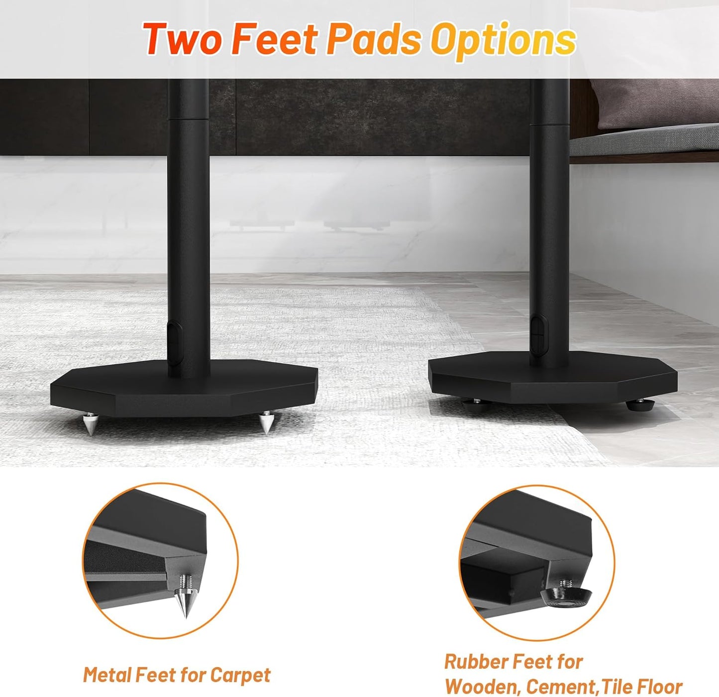 Universal Floor Speaker Stands Pair,Surround Sound Bookshelf Speaker Stands Support Up to 22 lbs for Home Theater Studio, 32.6" to 43" Height Adjustable