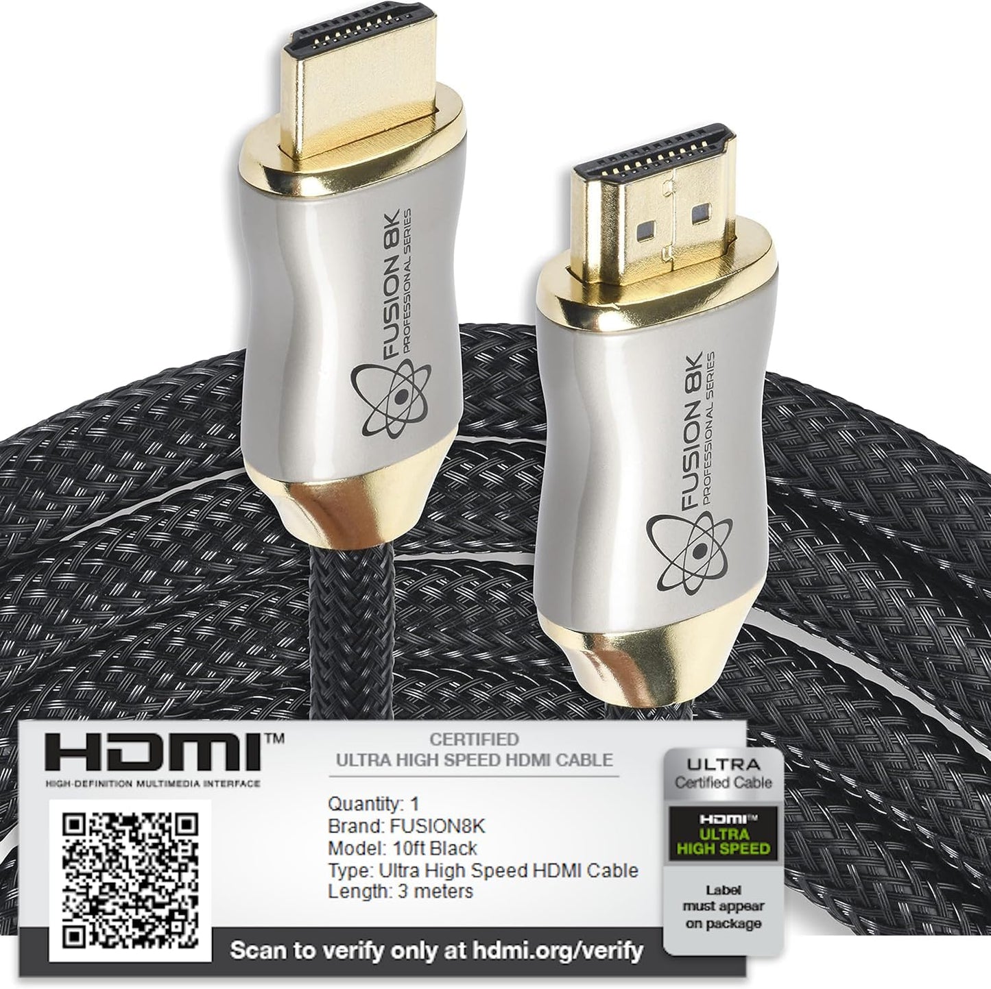 HDMI 2.1 Certified Cable Supports 10K 8K @60Hz and 4K @120Hz Compatible with All TVs, BluRay, Xbox Series X, PS5 (10 Feet)