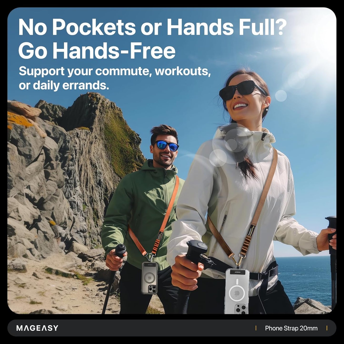 MAGEASY Universal Cell Phone Lanyard Crossbody - Anti-Theft Crossbody Phone Strap for iPhone 16 Pro Max & Most Smartphones, for Men & Women | 20mm (Black)