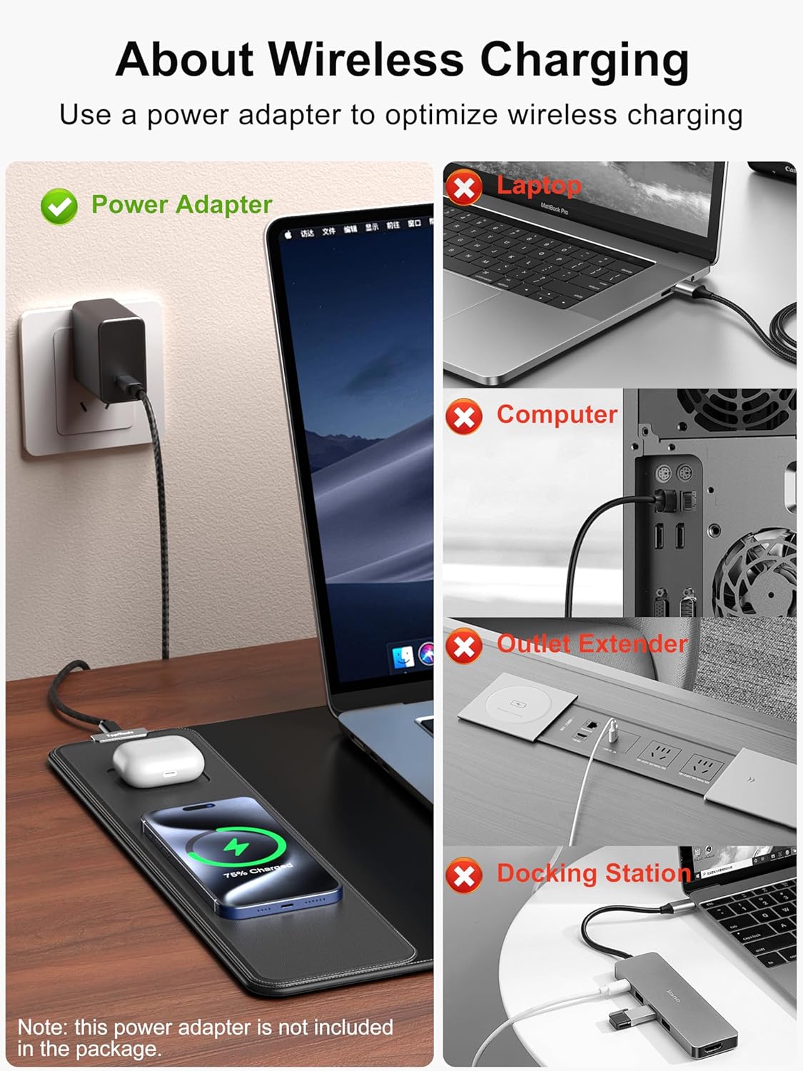 TopMade Mouse Pad with 15W Fast Wireless Charging, 31.5"x15.75" XXL Large Gaming Waterproof Desk Pad with Ultra-Smooth Surface, Non-Slip Base, Computer Desk Mat for MacBook, PC, Laptop, Black