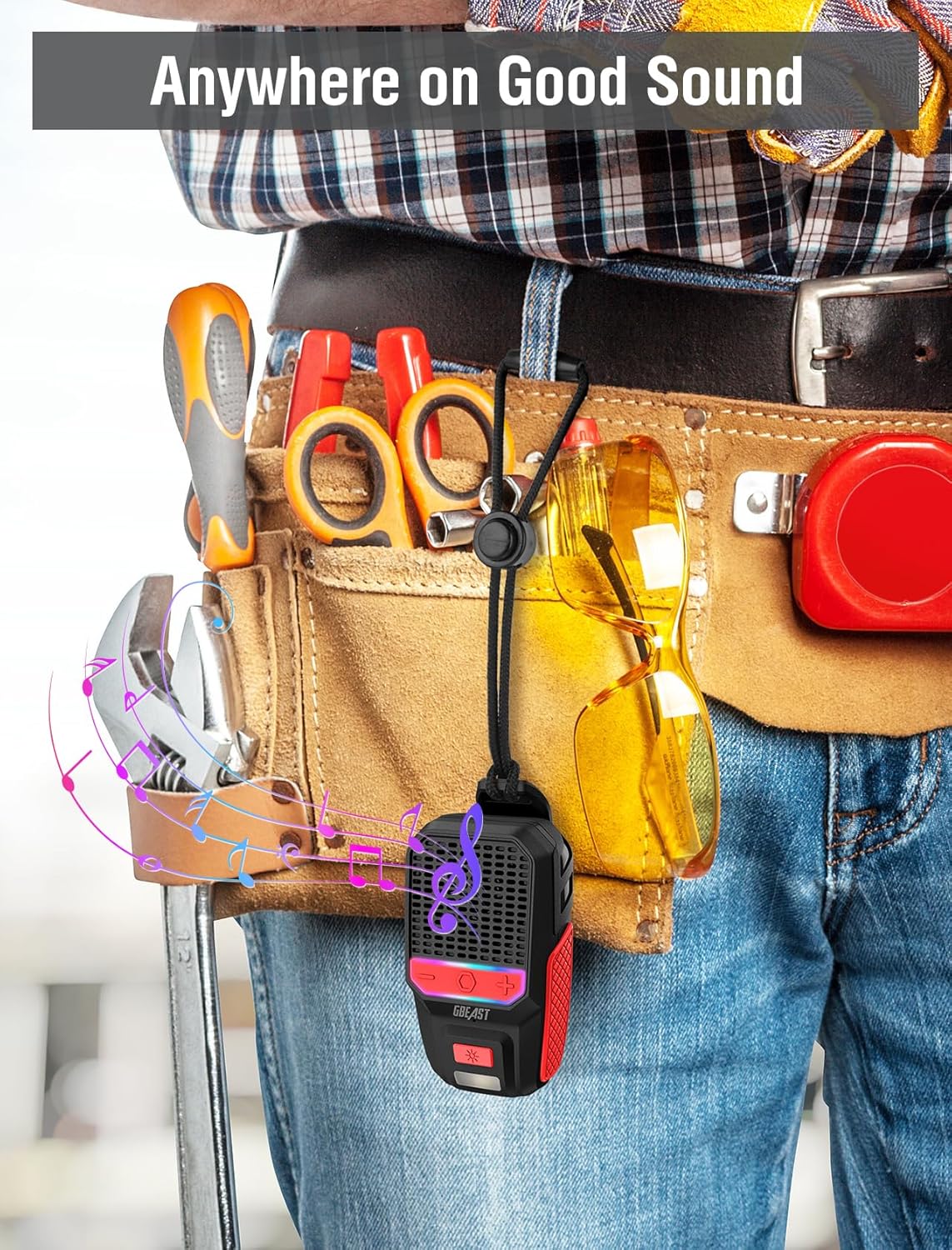 GBEAST Wearable Bluetooth Speaker with RGB/Flashlight, IPX6 Waterproof Clip-On Portable Speaker with 30H Playtime - Built-in Mic Hands-Free for Jobsite/Outdoor/Golf, TWS Portable Speakers (Red)