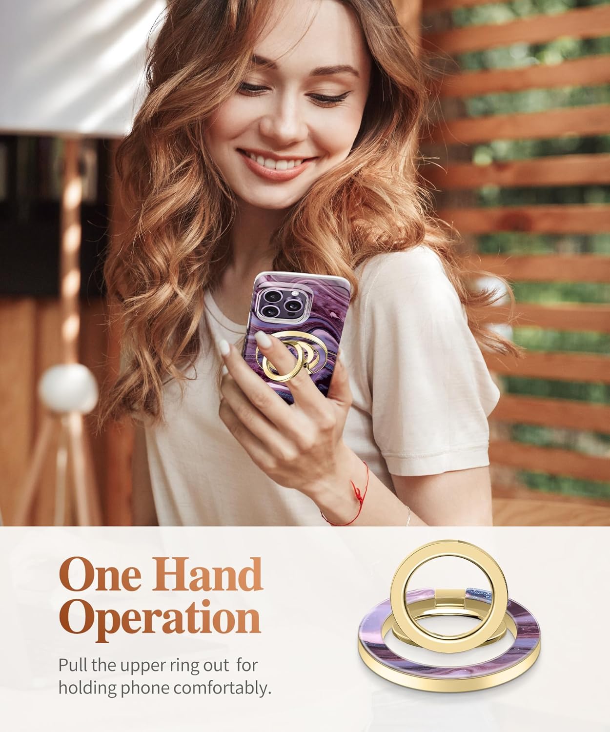 GVIEWIN Magnetic Phone Ring Holder, Compatible with MagSafe Phone Grip with Adjustable Stand, Magnet Phone Ring Kickstand for iPhone 16 Pro Max/Plus/15/14/13/12 Series/Other Phones (Quicksand)