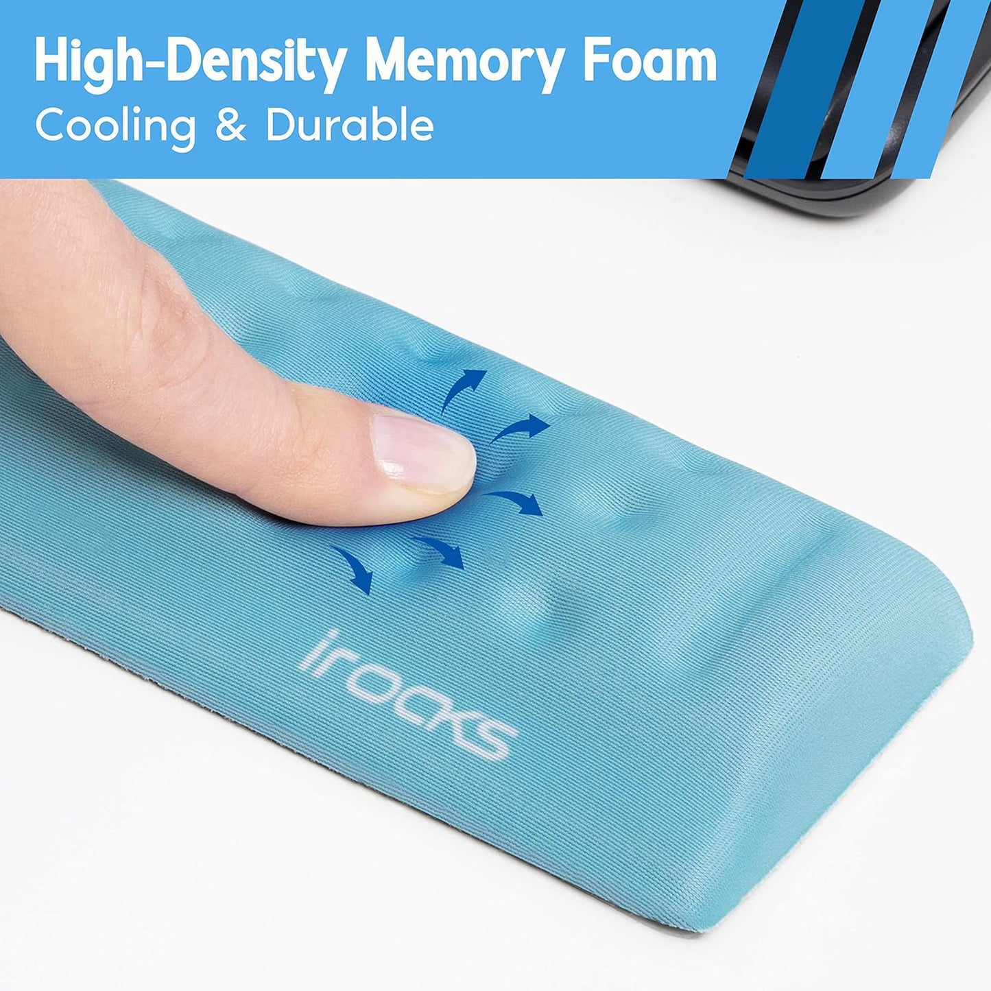 i-Rocks Memory Foam Keyboard Wrist Rest - Pain-Reducing Wrist Rest for Computer Keyboard - Non-Slip Rubber Base Wrist Rest - Cooling Keyboard Pad for Long Hours of Work, Studying, Gaming