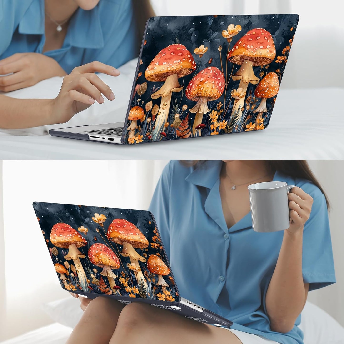 Mektron Case for MacBook Pro 16" M4 A3403 A3186 M3 A2991 M2 A2780 M1 A2485 (2021/2023/2024) Pro/Max with Touch ID, Hard Shell Plastic Laptop Cover Keyboard Cover Screen Protector, Mushrooms