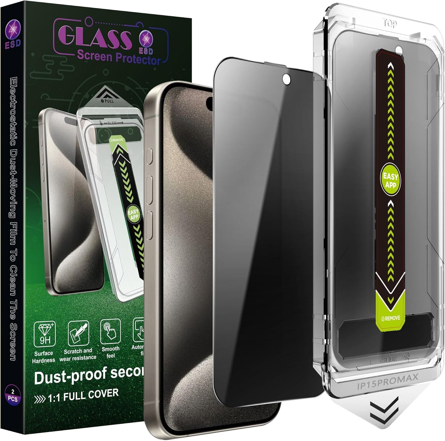 (2-Pack Anti-Spy Privacy Screen Protector for iPhone 16 Pro Max(6.9-Inch),9H Tempered Glass,Full Coverage,Anti-Fingerprint,Auto Dust Removal,Bubble-Free,Easy Installation