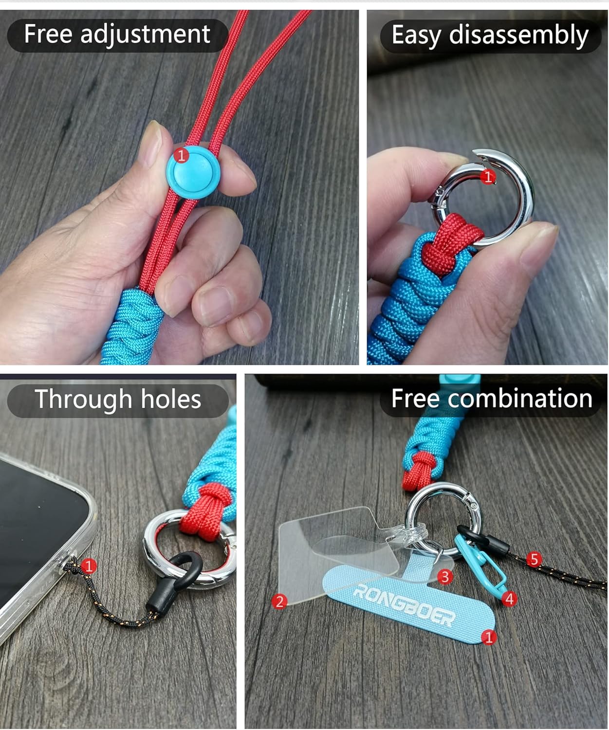 Cell Phone Lanyard Wrist Strap, Women's Phone Bracelet, Camera Wrist Lanyard, Short Wrist Lanyard for Keys, Keychain Lanyard, Lanyards for Keys (Blue Red)