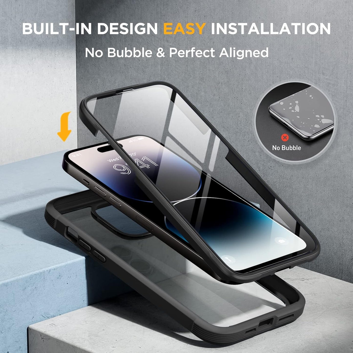 Miracase Glass Series Designed for iPhone 14 Pro Max Case 6.7 Inch, Upgrade Full-Body Bumper Case with Built-in 9H Tempered Glass Screen Protector with Camera Lens Protector, Black