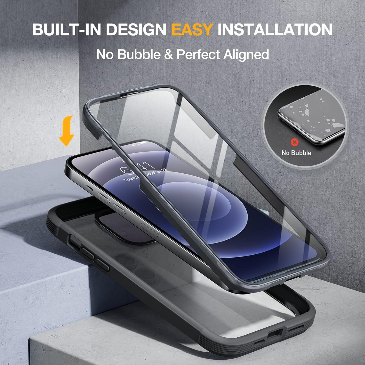 Miracase Glass Series for iPhone 12/12 Pro Case 6.1 inch, Upgraded Full-Body Rugged Phone Bumper Case Cover with Built-in 9H Tempered Glass Screen Protector and Camera Protector, Black