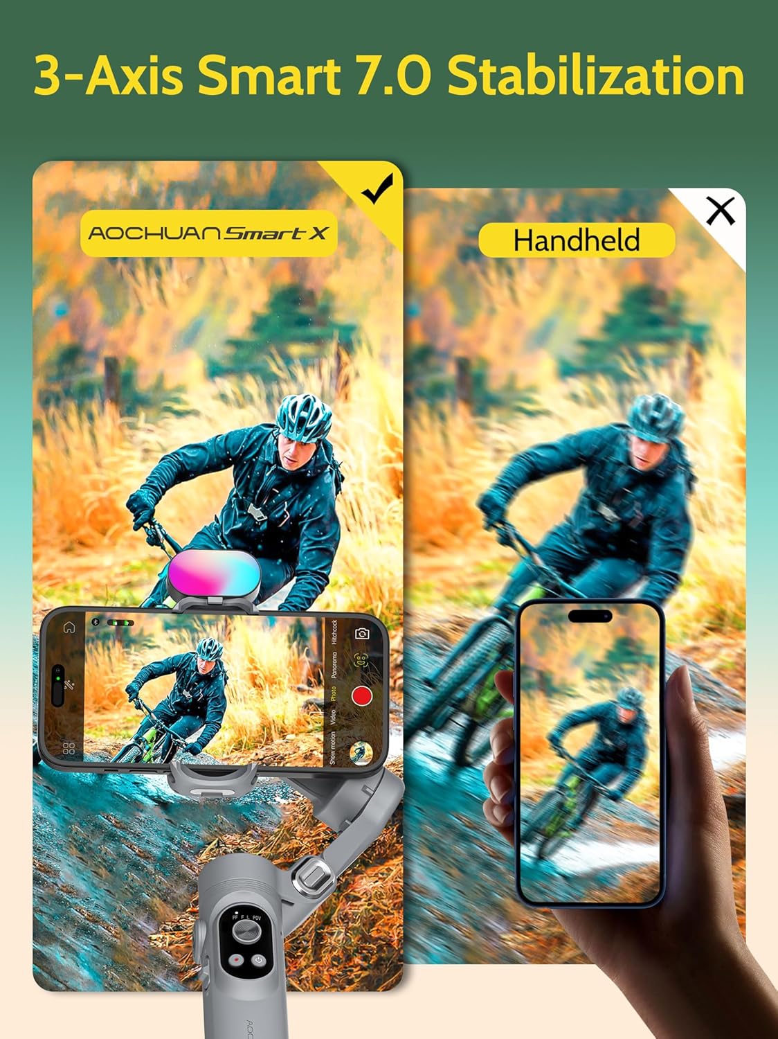 3-axis Gimbal Stabilizer for Smartphone w/ 1/4 Thread Foldable Phone Stabilizer for Recording, Built-in Fill Light, Smartphone Gimbal w/RGB Light for iPhone 15/14 Vlogging(Smart X Kit Grey)