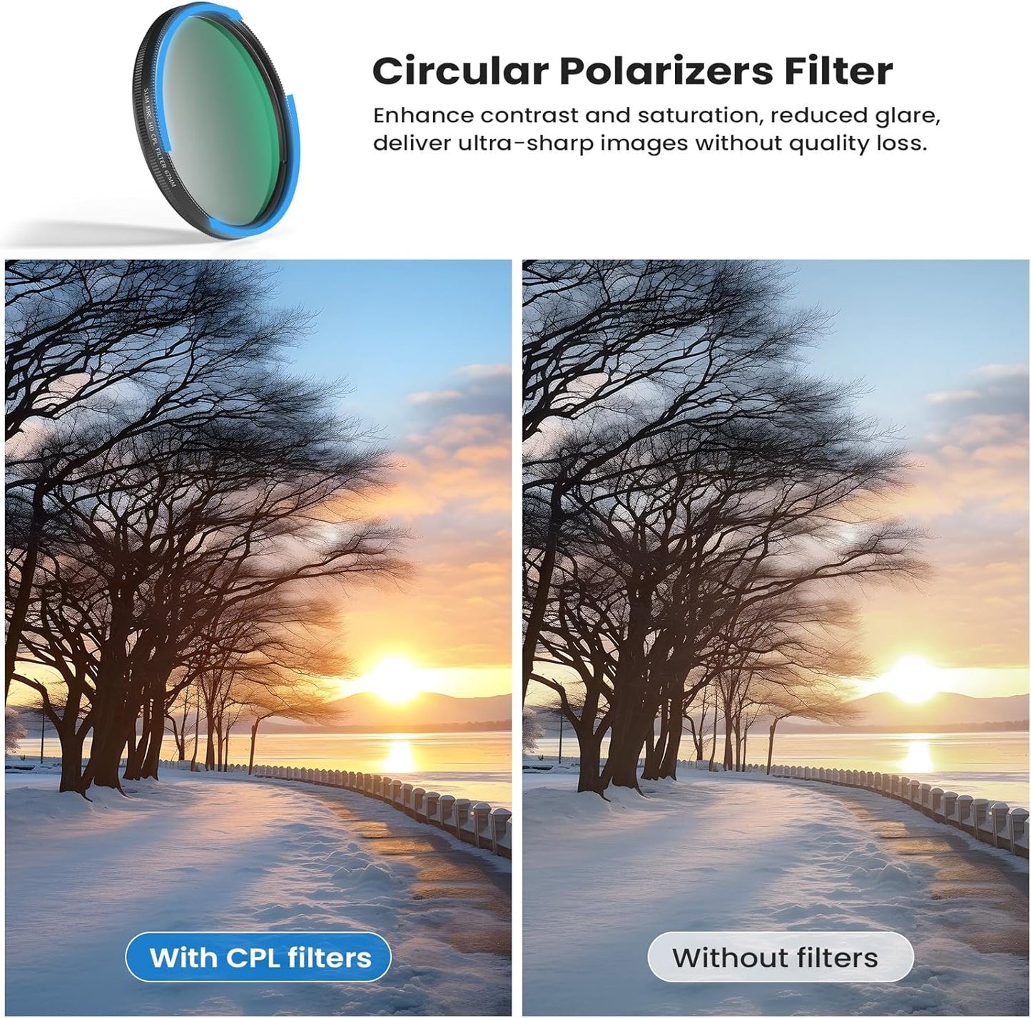 67mm CPL Filter for Phone/DSLR, HD Circular Polarizer Polarizing Filter with Universal Clip, Adapter Ring, Lens Attachment for iPhone 16 15 14 13 12 Samsung Galaxy Pixel and Other Smart Phones/Camera