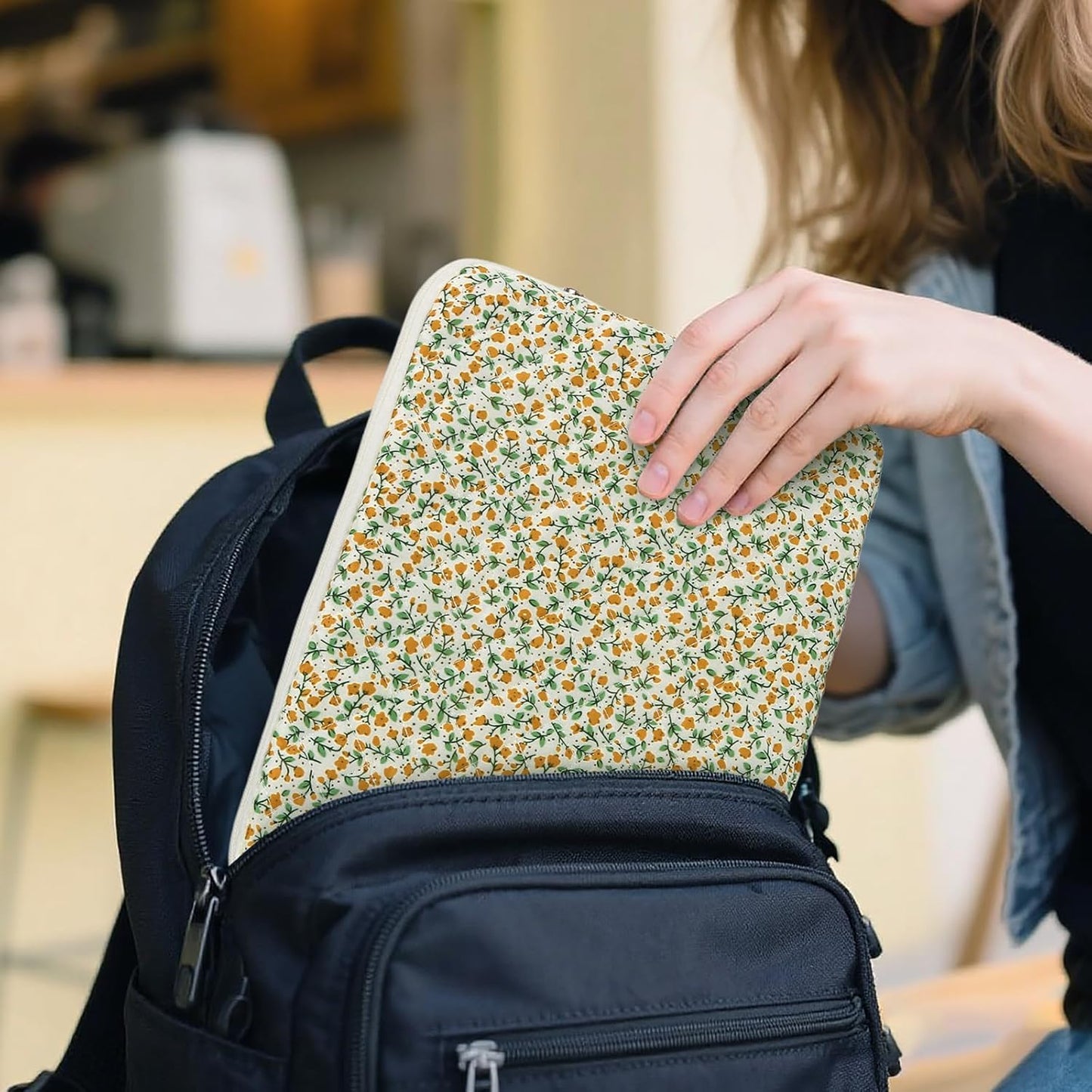 Puffy Laptop Sleeve 13-15.6 Inch Cute Quilted Laptop Protective Case Padded Floral Computer Sleeve for MacBook (B-Yellow, 13 Inch)