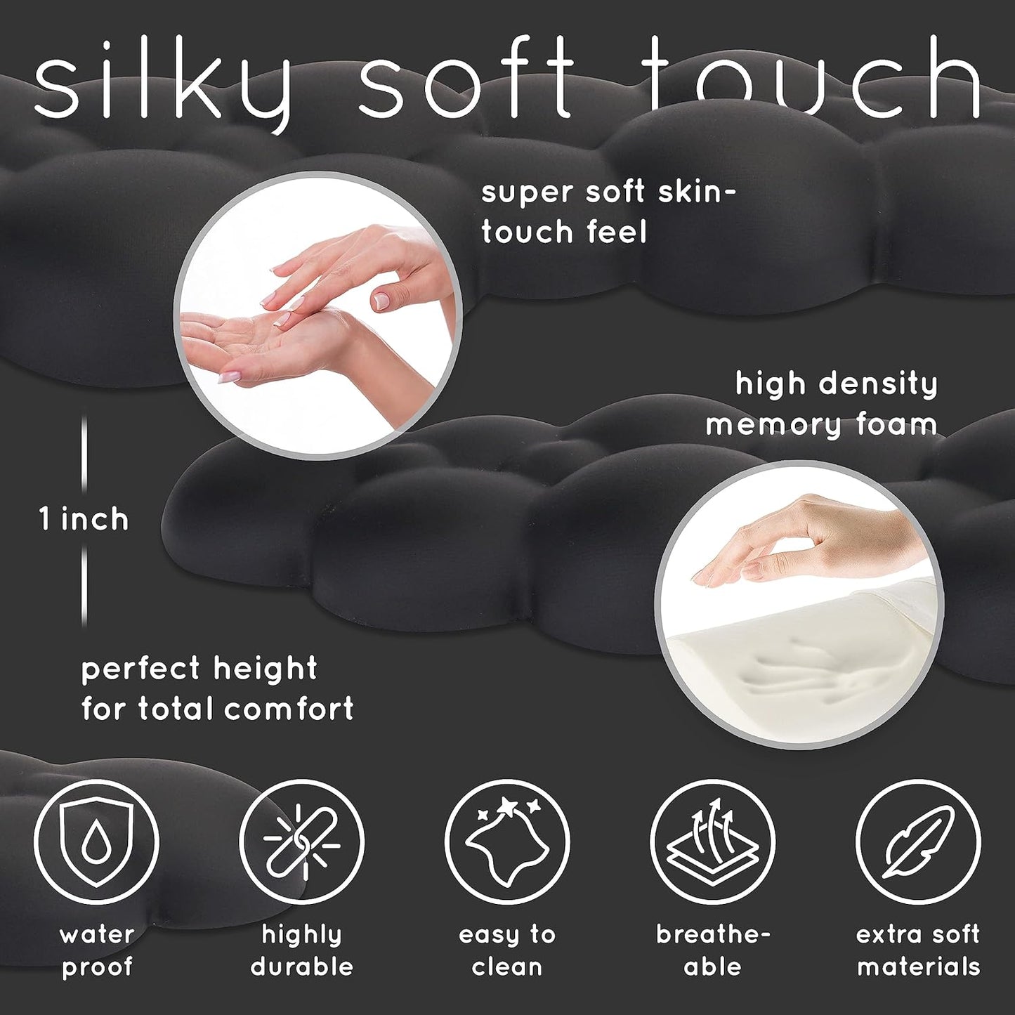 Qloud Cloud Wrist Rest Keyboard Wrist Rest for Computer Keyboard Pad, Cloud Keyboard Wrist Rest, Wrist Pad for Keyboard, Memory Foam, Non Slip Base, Comes with Mouse Pad - Matte Black