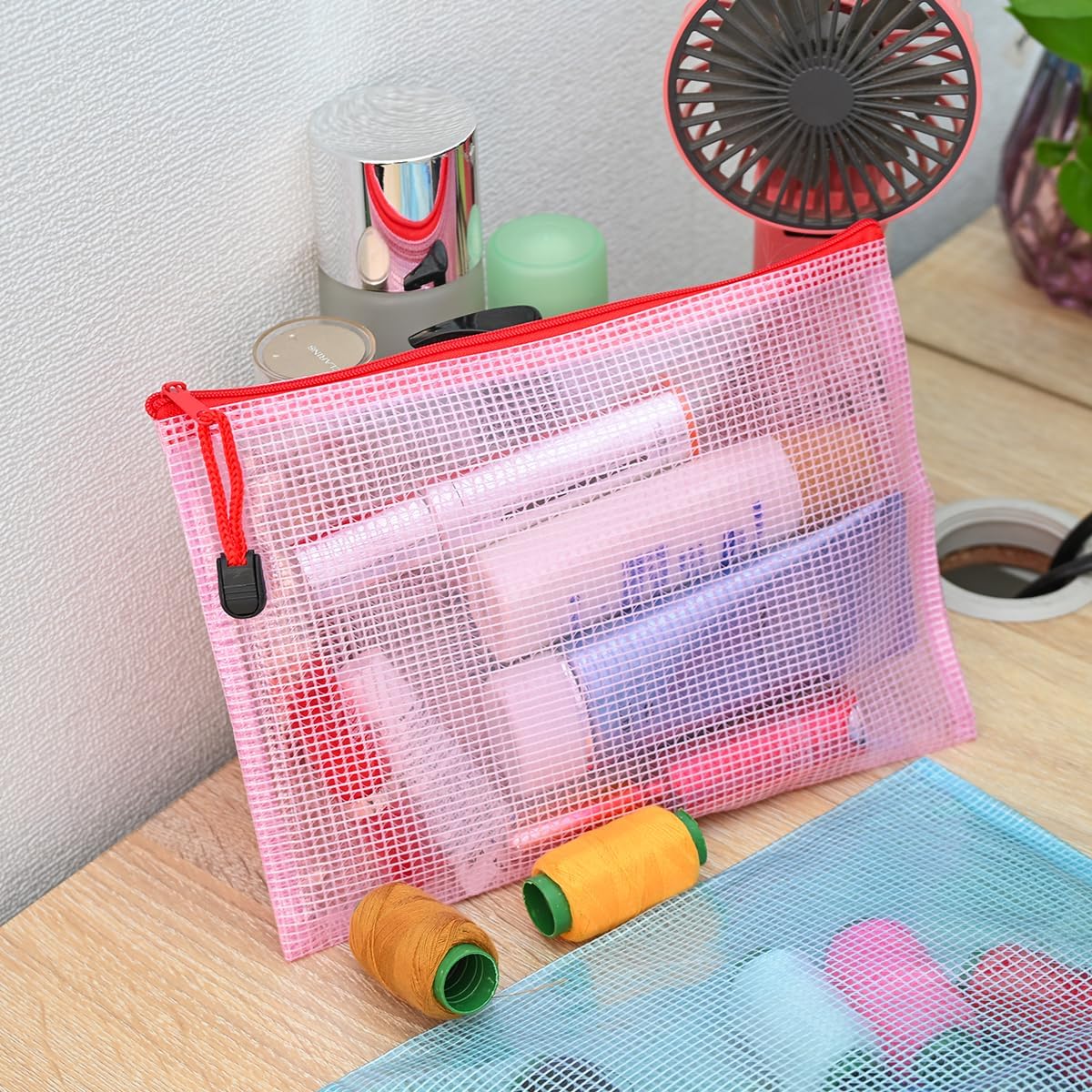 AUSTARK 20 Pcs Zipper File Bags, Plastic Mesh Pouch, Board Game Storage Bag, Waterproof Bags for Office School (A5 Size 9.2''x6.7'', Multicolored)